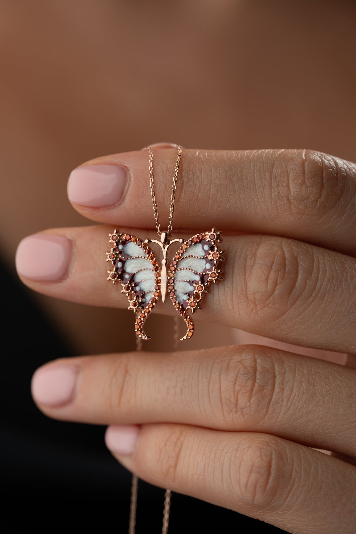 Rose Gold Garnet Butterfly Necklace