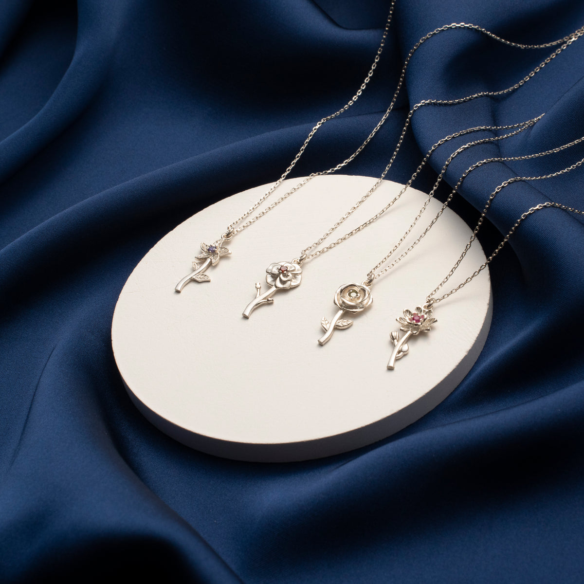 Gold Dahlia Flower Stem Necklace