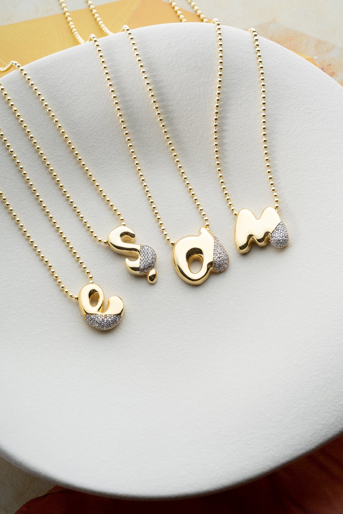 Pave Lowercase Initial Necklace in Gold