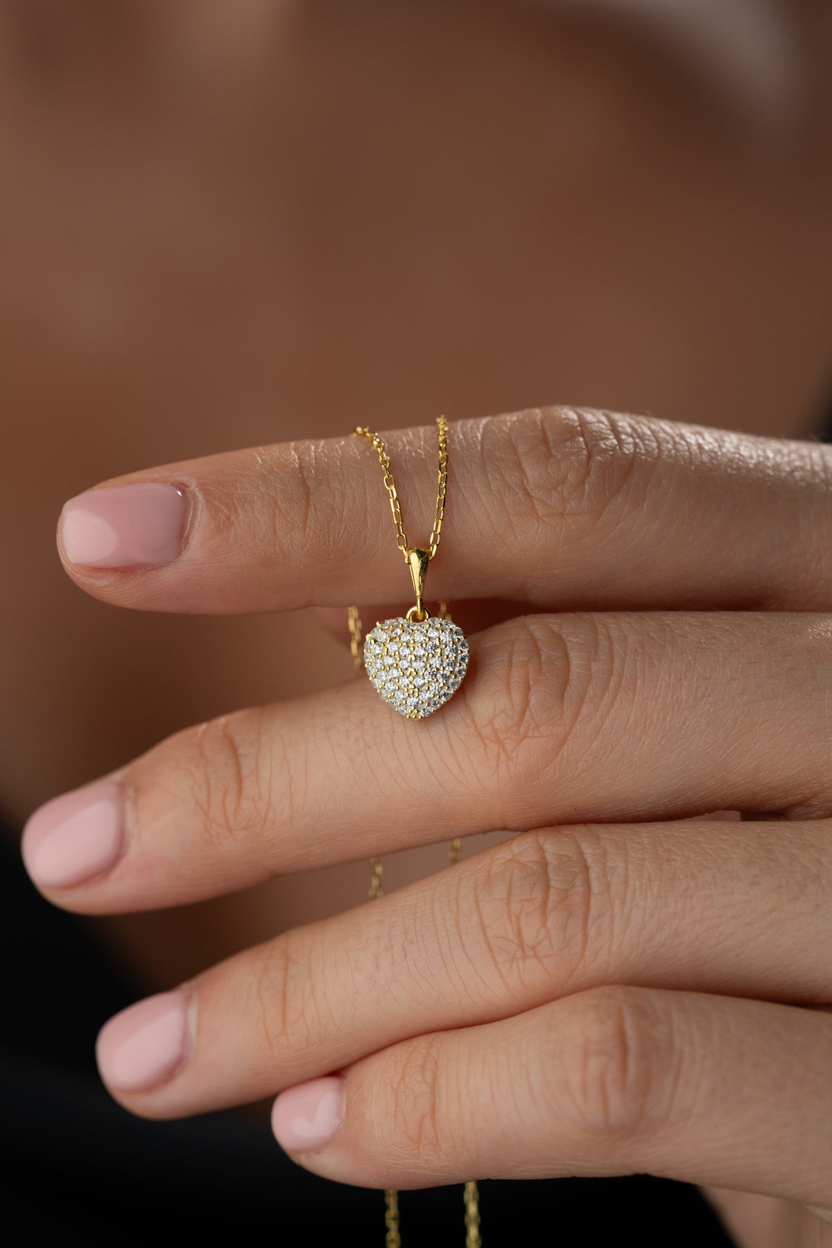 Pave Crystal Puffy Heart Necklace