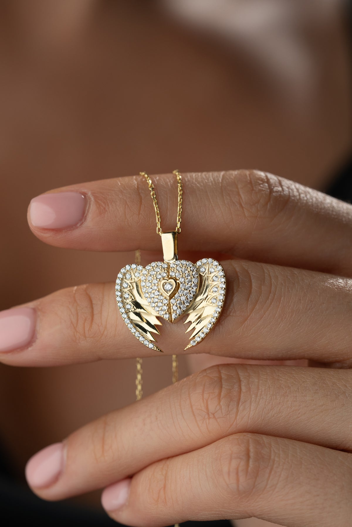 Angel Wing Heart Pendant Necklace