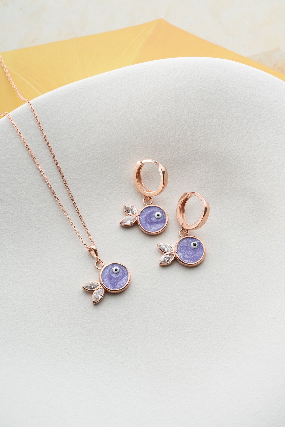 Purple Evil Eye Fish Necklace and Earring Set