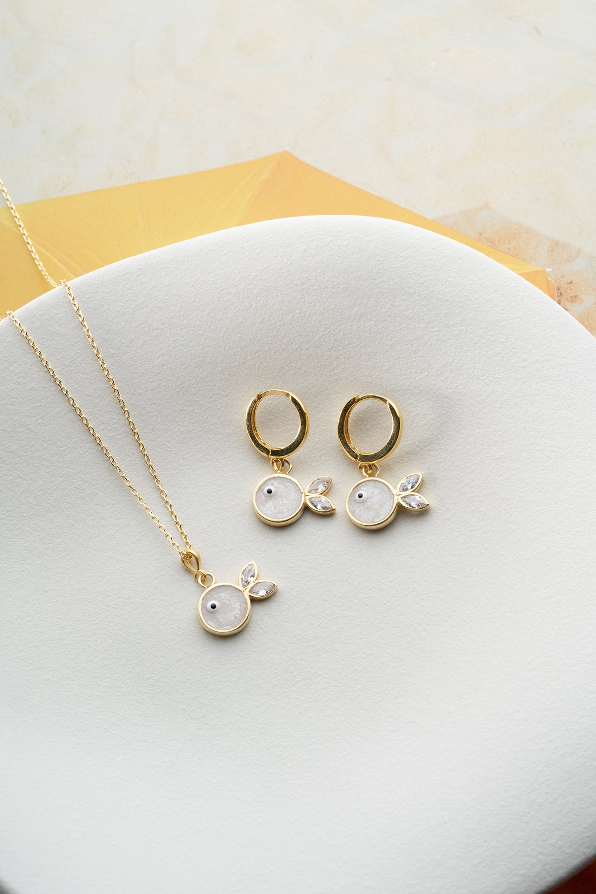 Mother of Pearl Fish Pendant Necklace and Earring Set