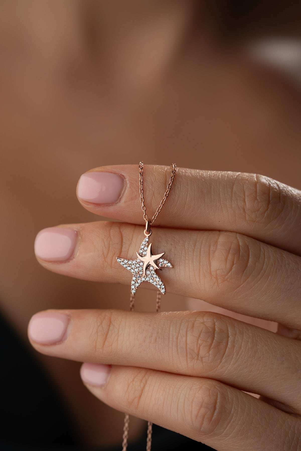 Pave Starfish Duo Pendant Necklace