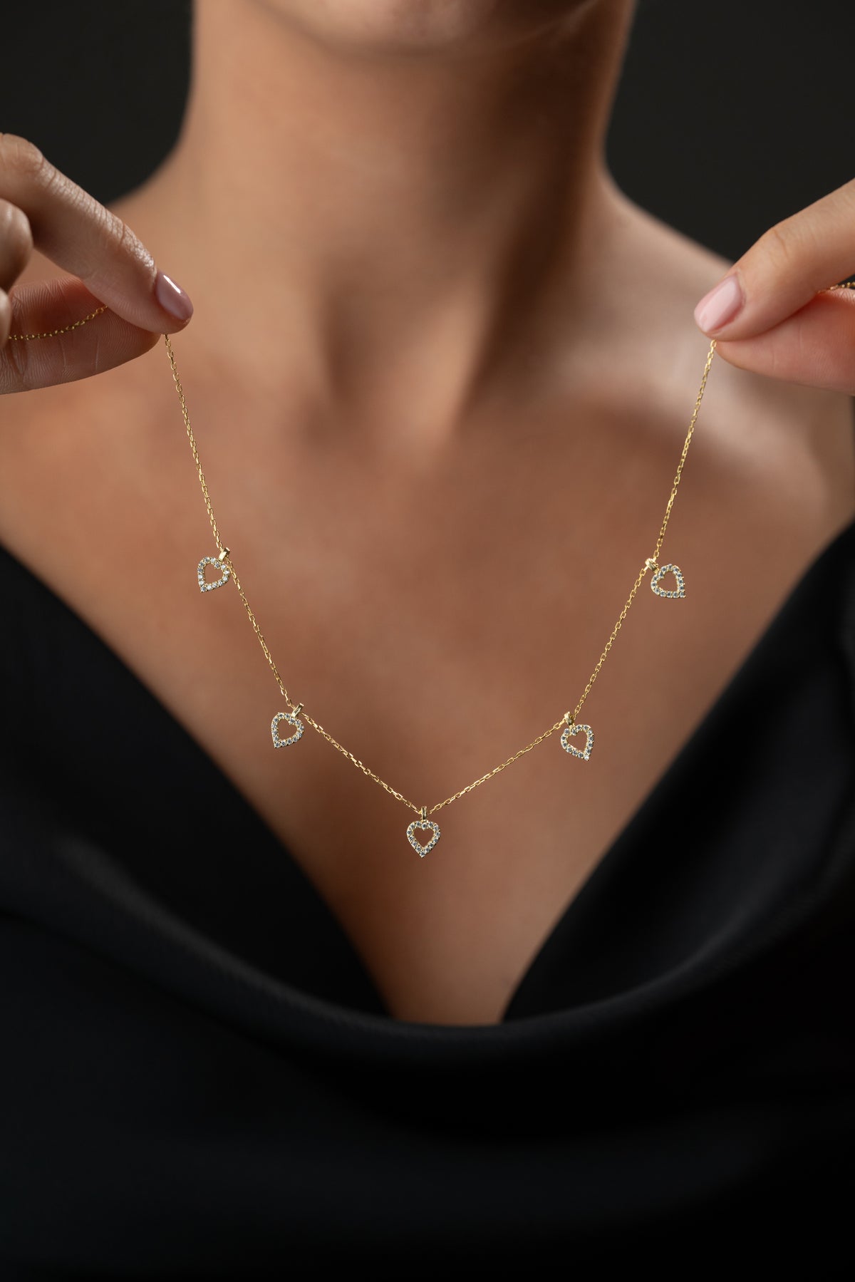 Pave Open Heart Charm Necklace