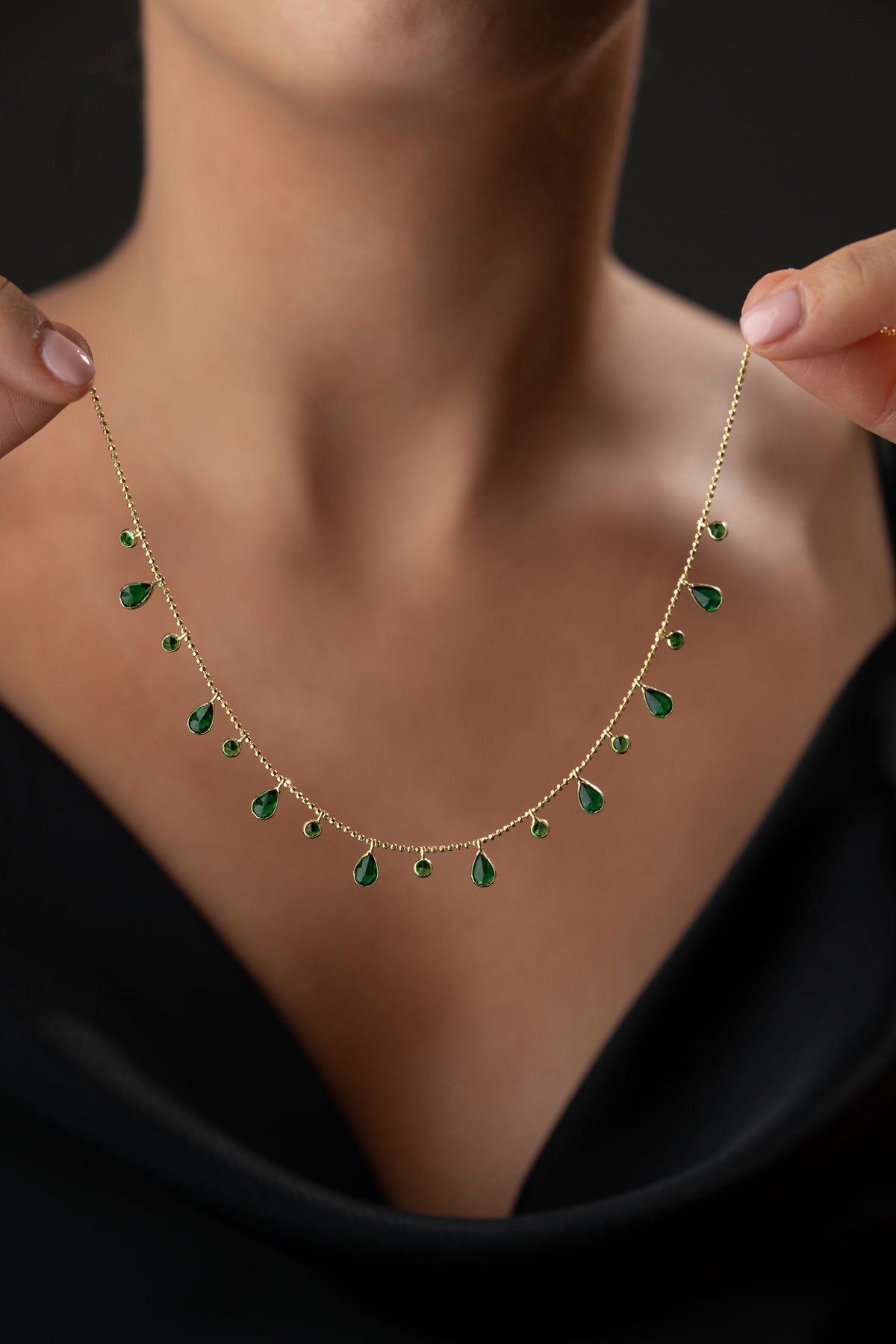Emerald Teardrop Fringe Necklace