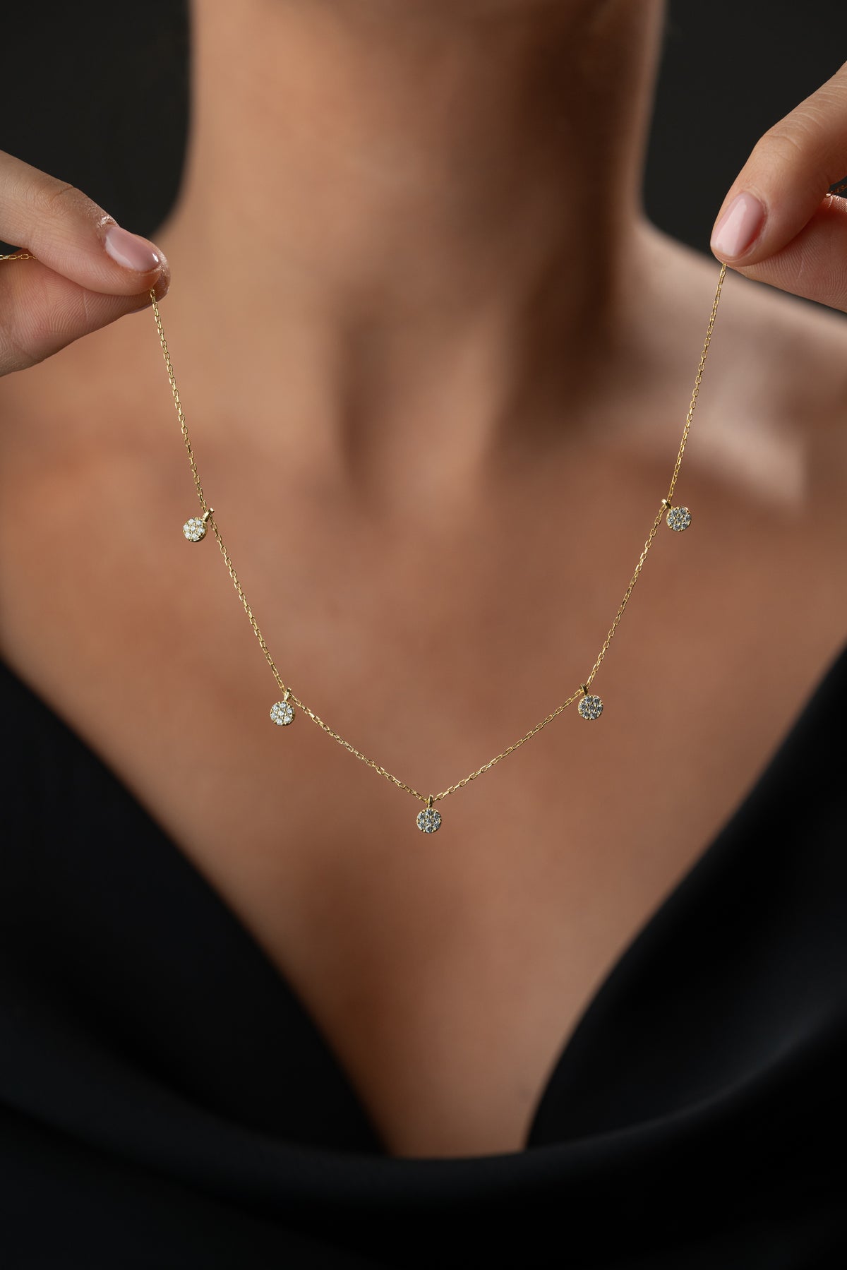 Pave Disc Station Necklace