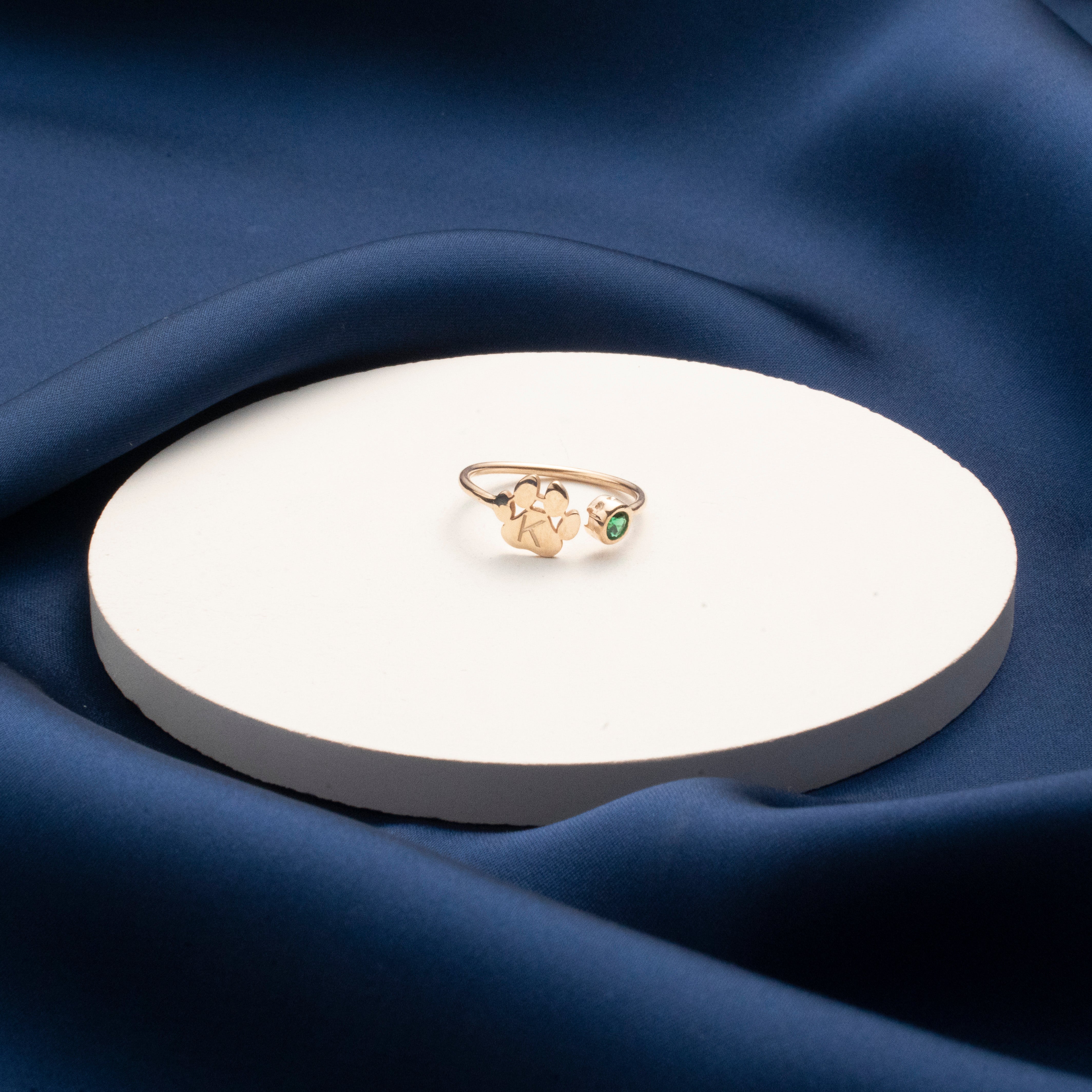 Custom Paw Print Initial Birthstone Ring