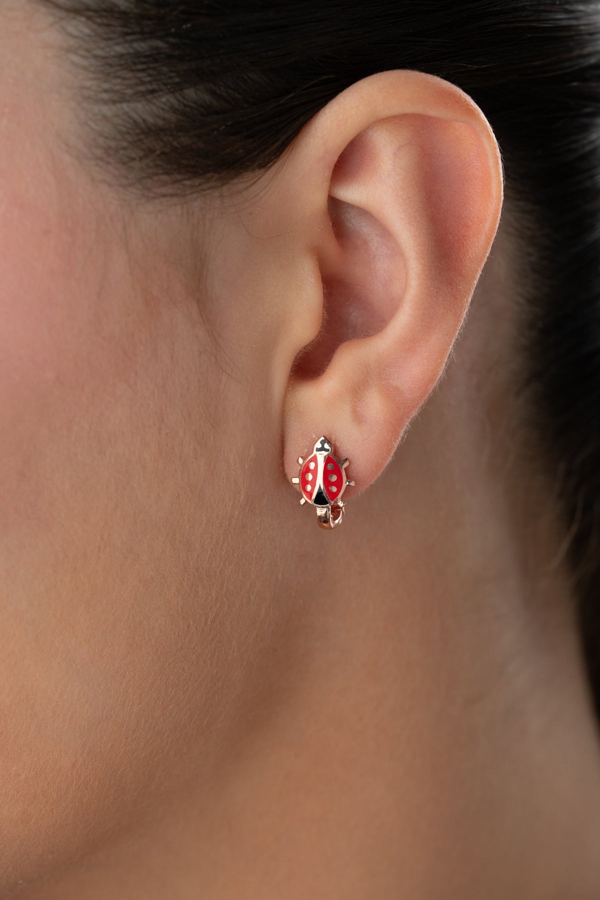 Ladybug Enamel Charm Hoop Earrings