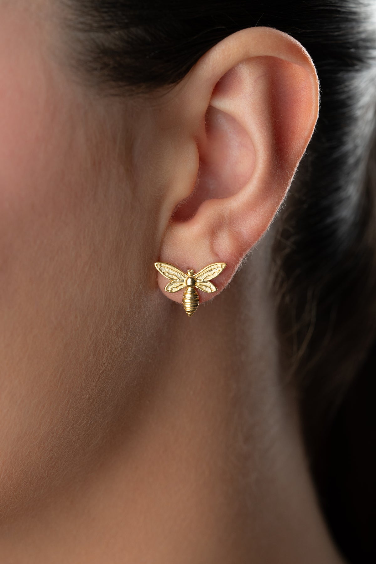 Textured Bee Stud Earrings in Gold