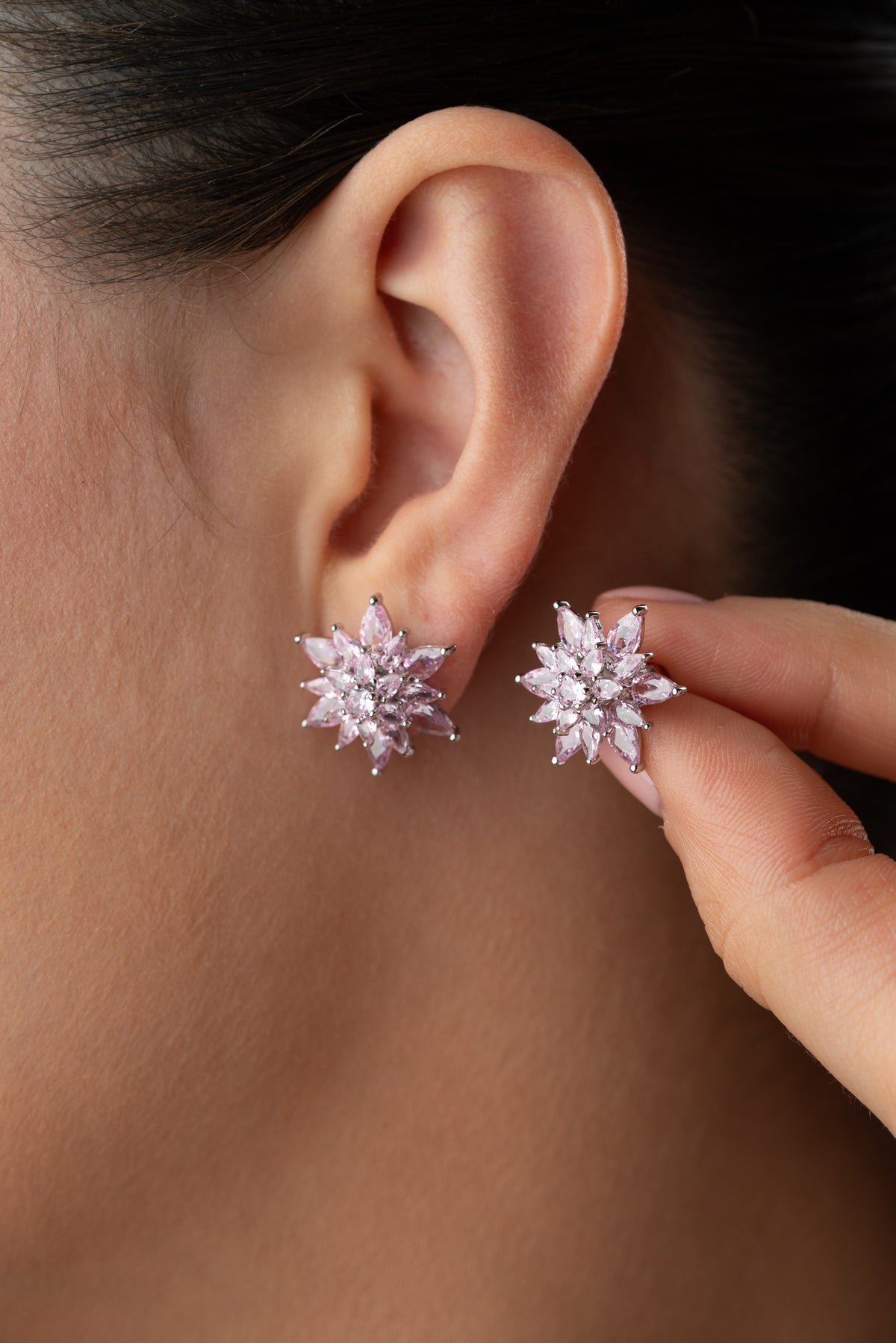 Pink Lotus Flower Stud Earrings