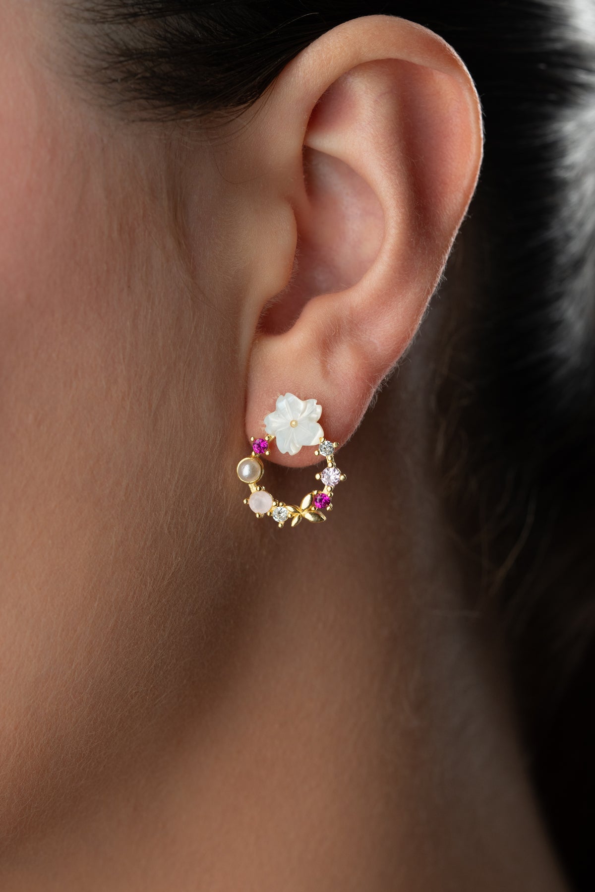 Mother of Pearl Flower Wreath Stud Earrings
