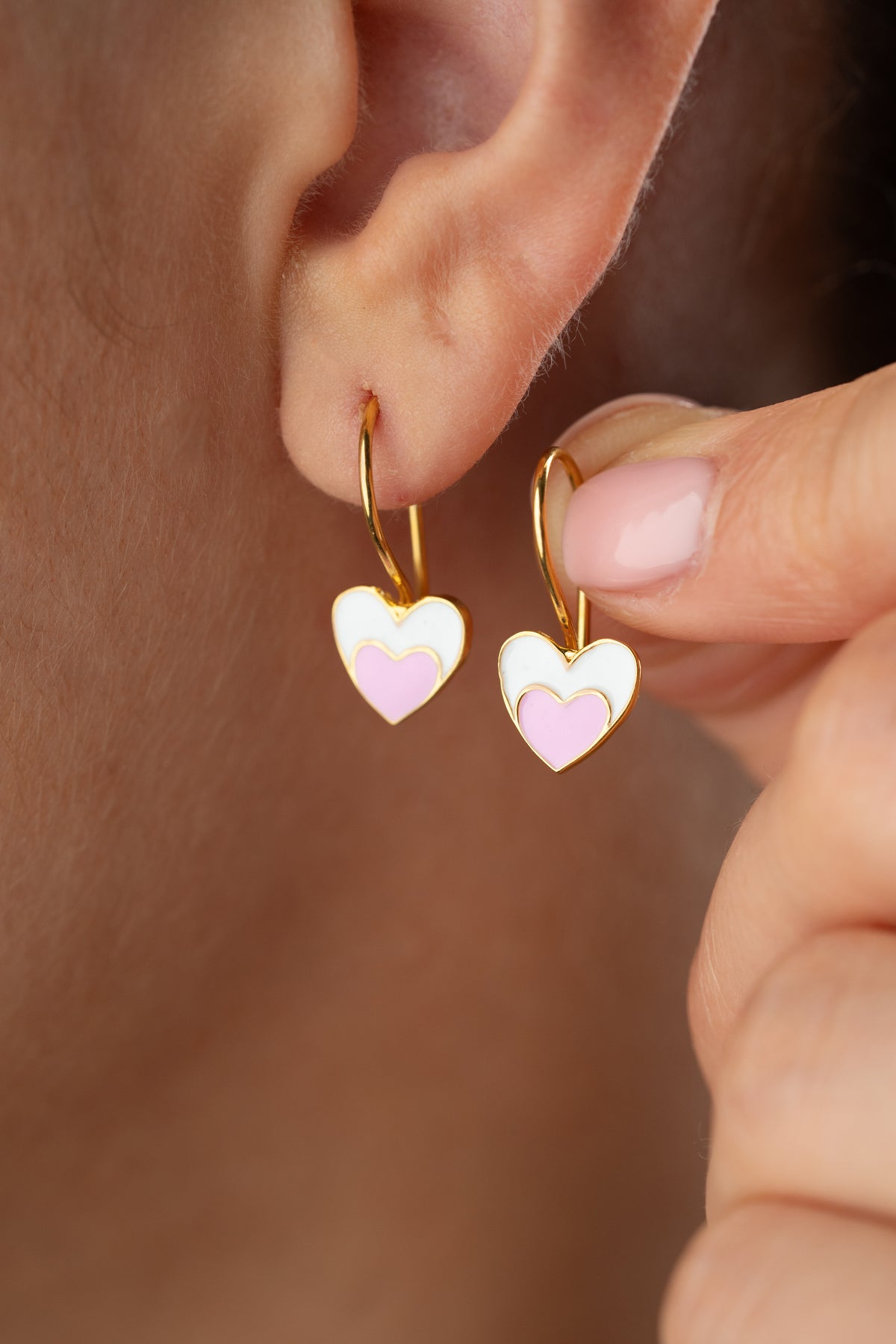 Two Tone Enamel Heart Drop Earrings