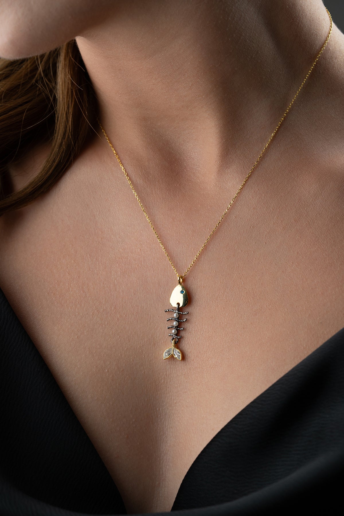 Two Tone Fish Skeleton Necklace