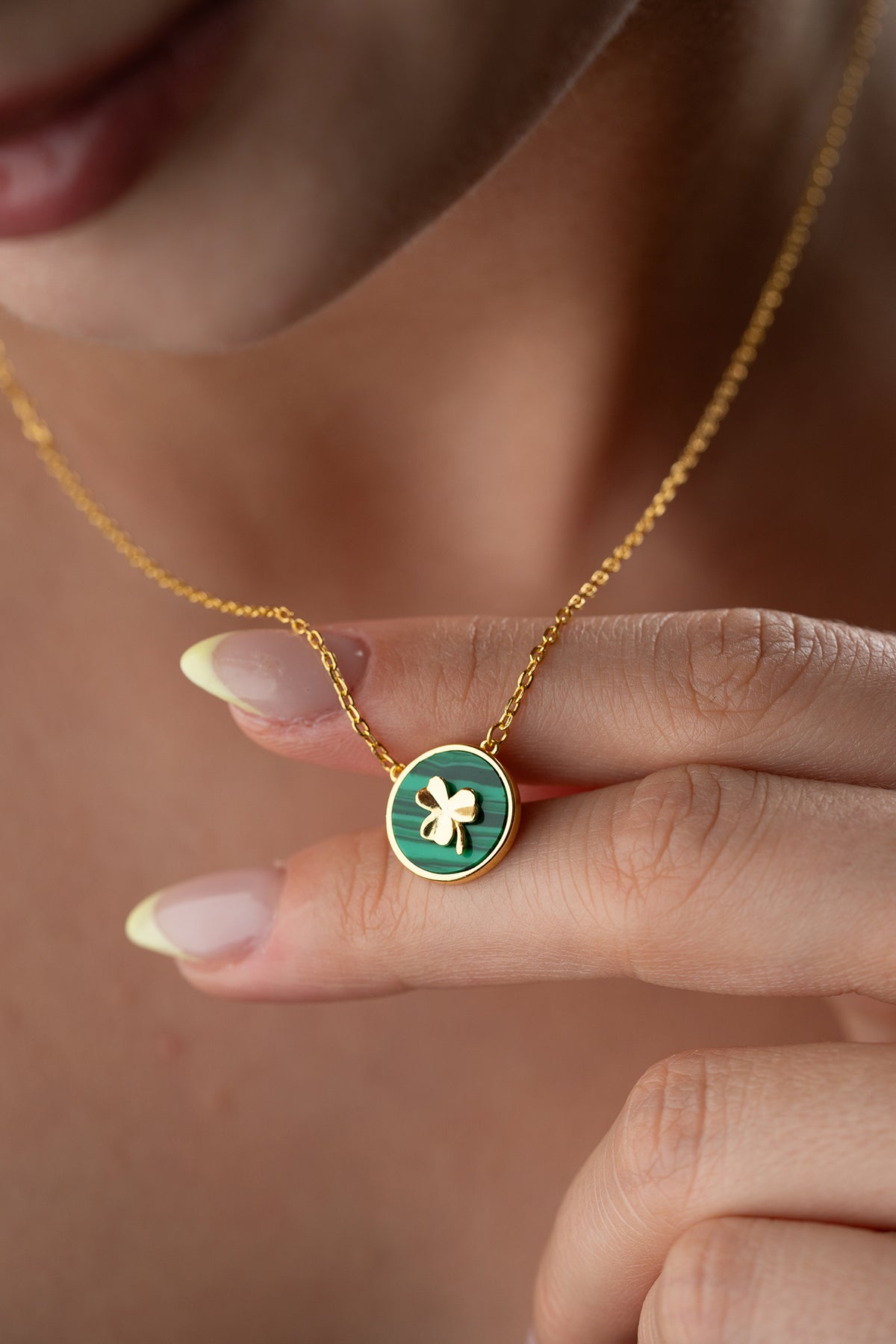 Green Clover Coin Pendant Necklace