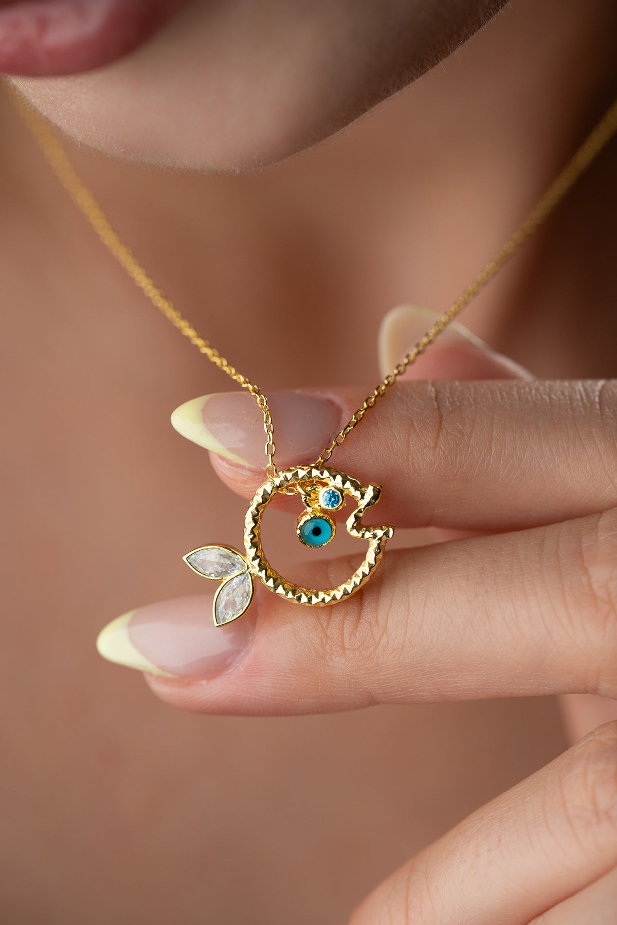 Gold Fish Evil Eye Charm Necklace