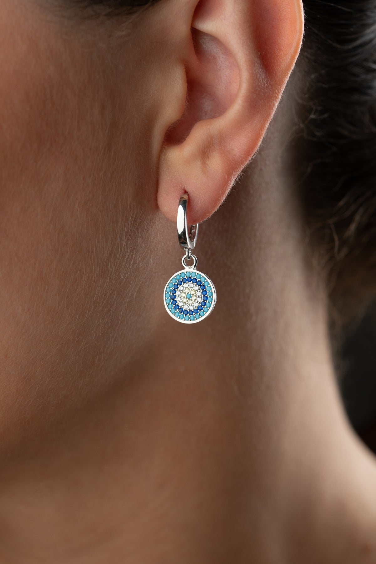 Evil Eye Medallion Hoop Earrings