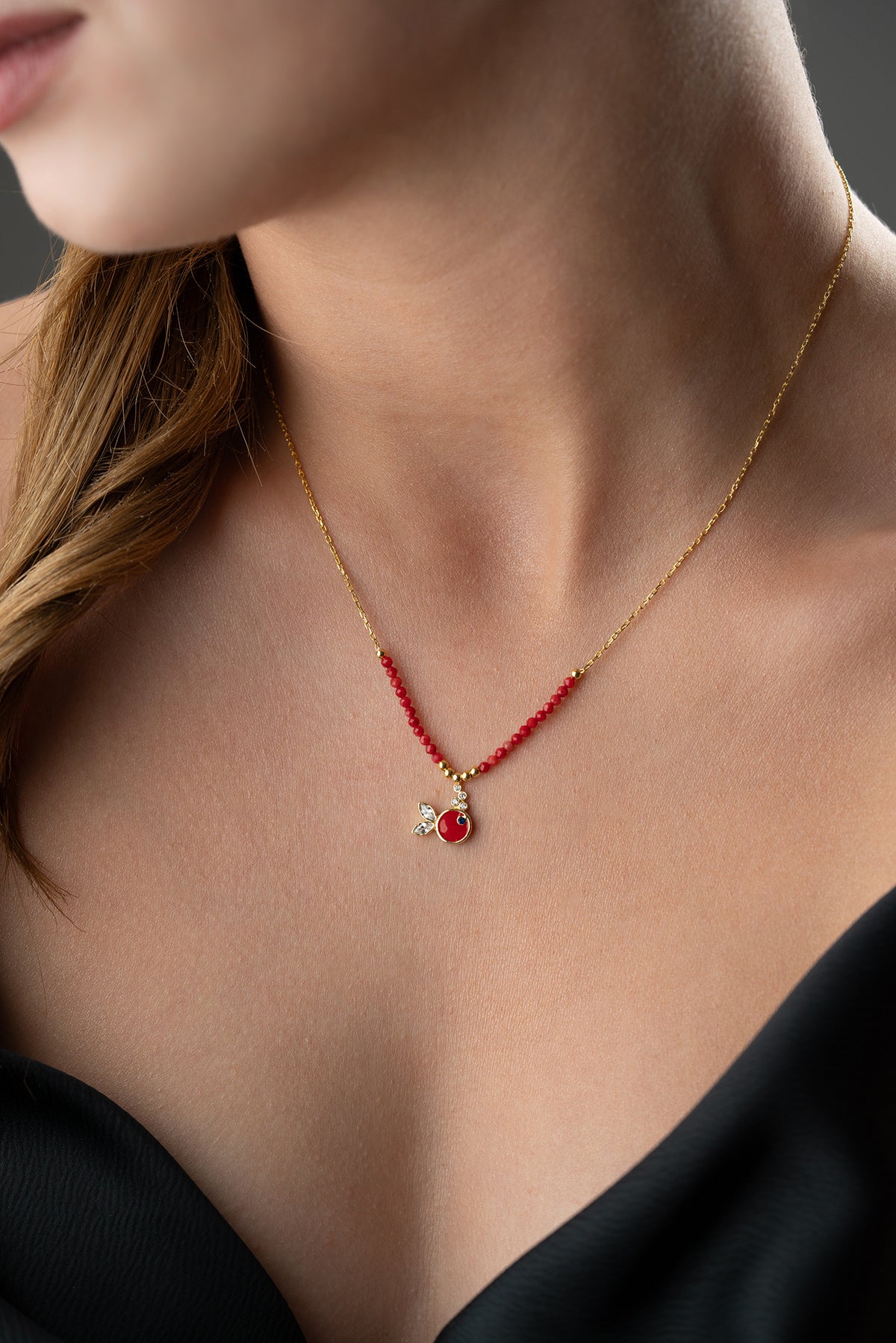 Red Enamel Fish Pendant Necklace