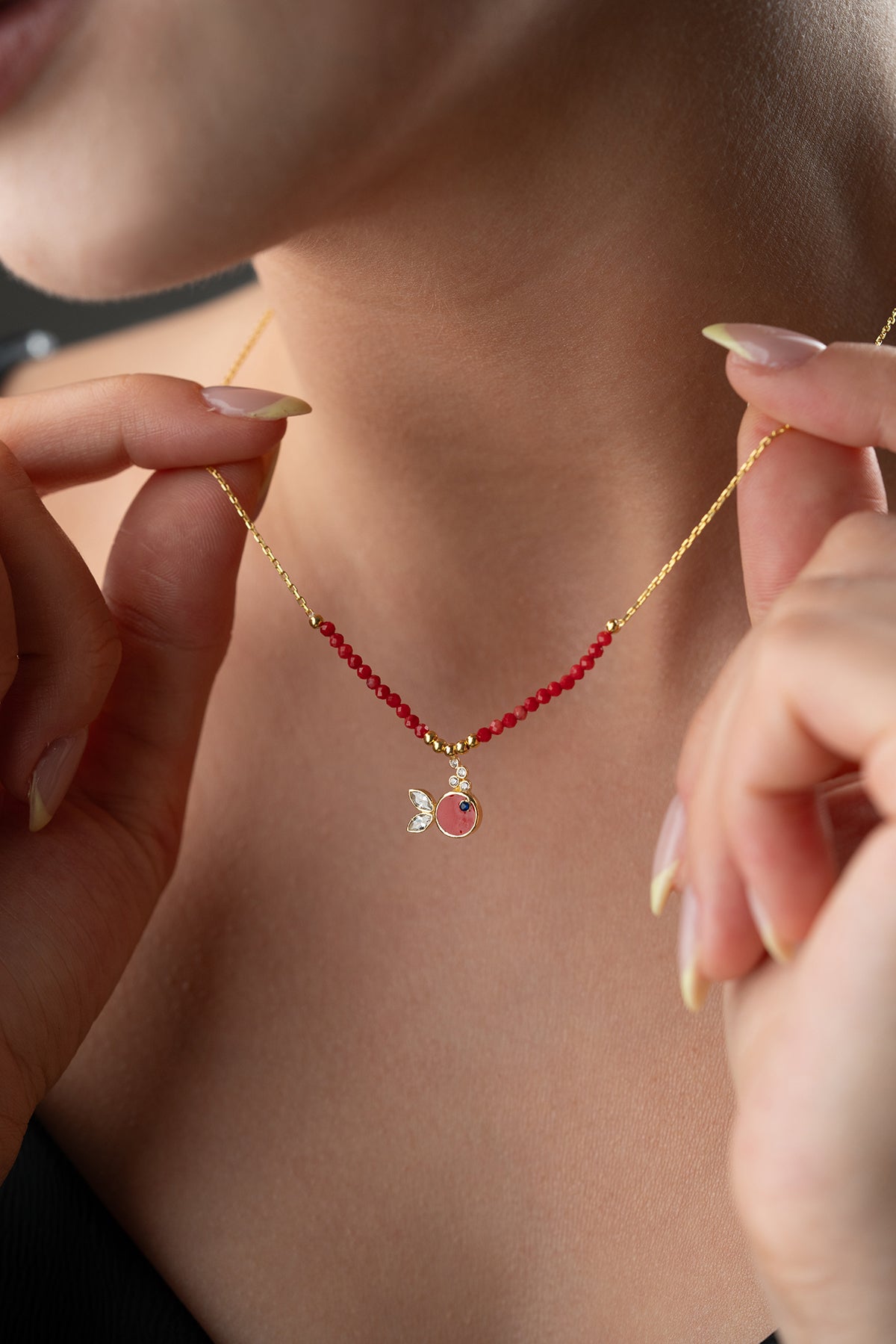Red Enamel Fish Pendant Necklace