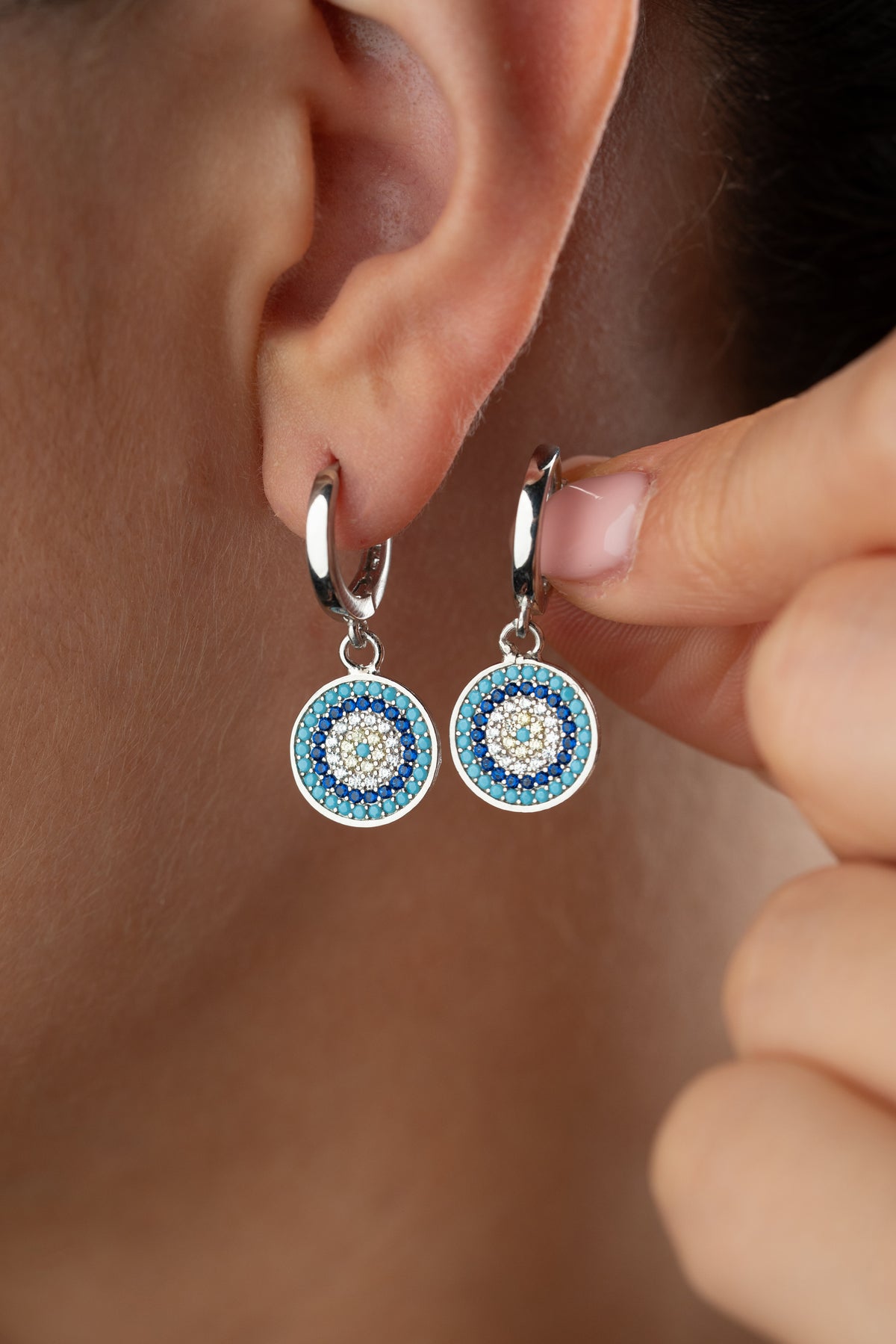 Evil Eye Medallion Hoop Earrings