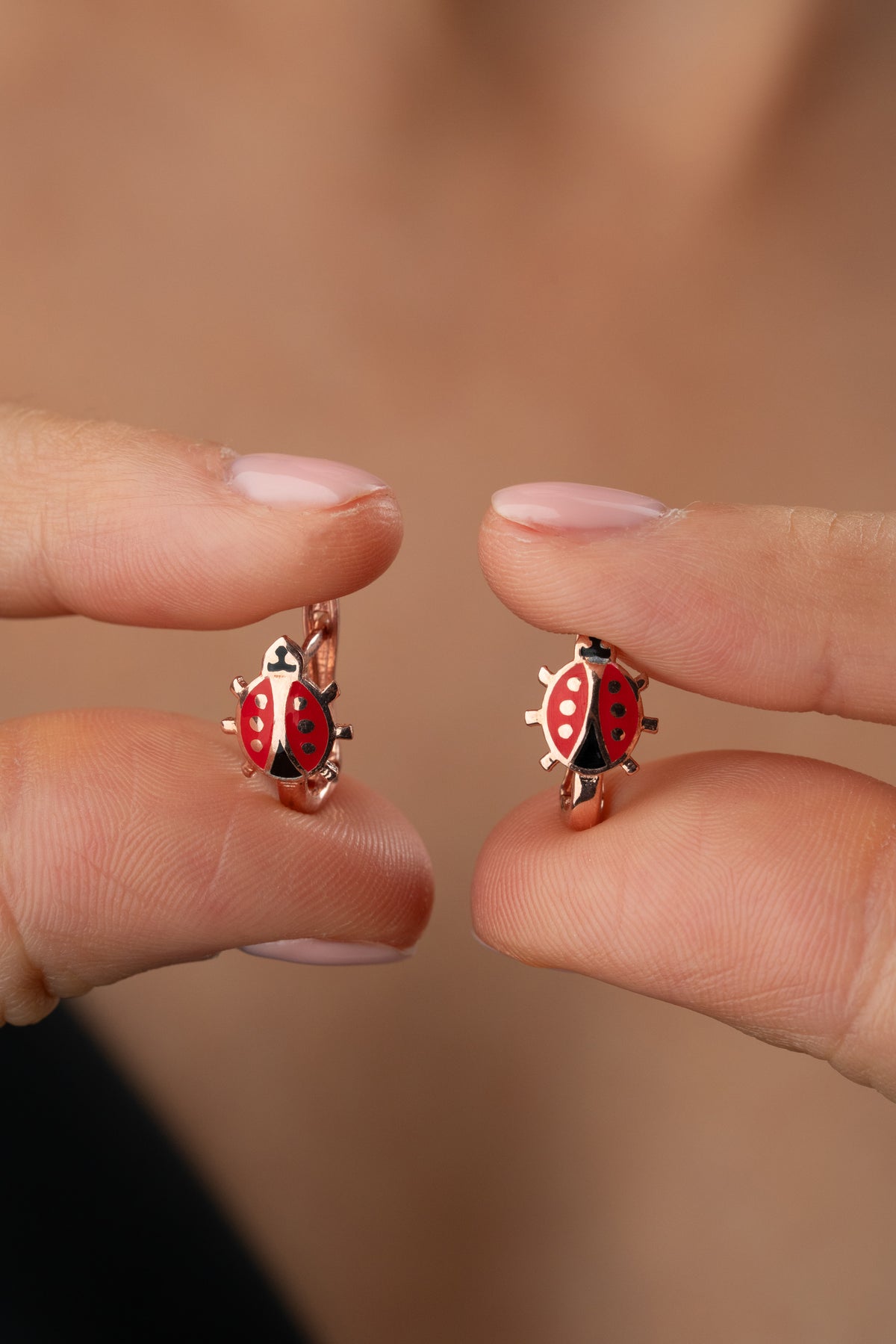 Ladybug Enamel Charm Hoop Earrings