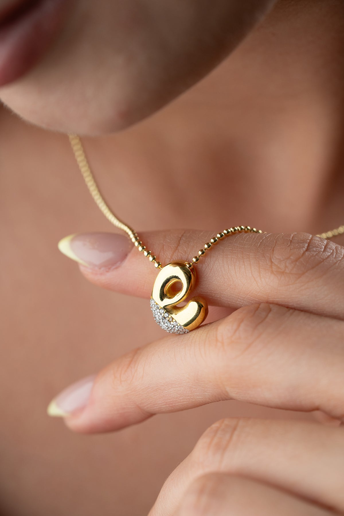Pave Lowercase Initial Necklace in Gold
