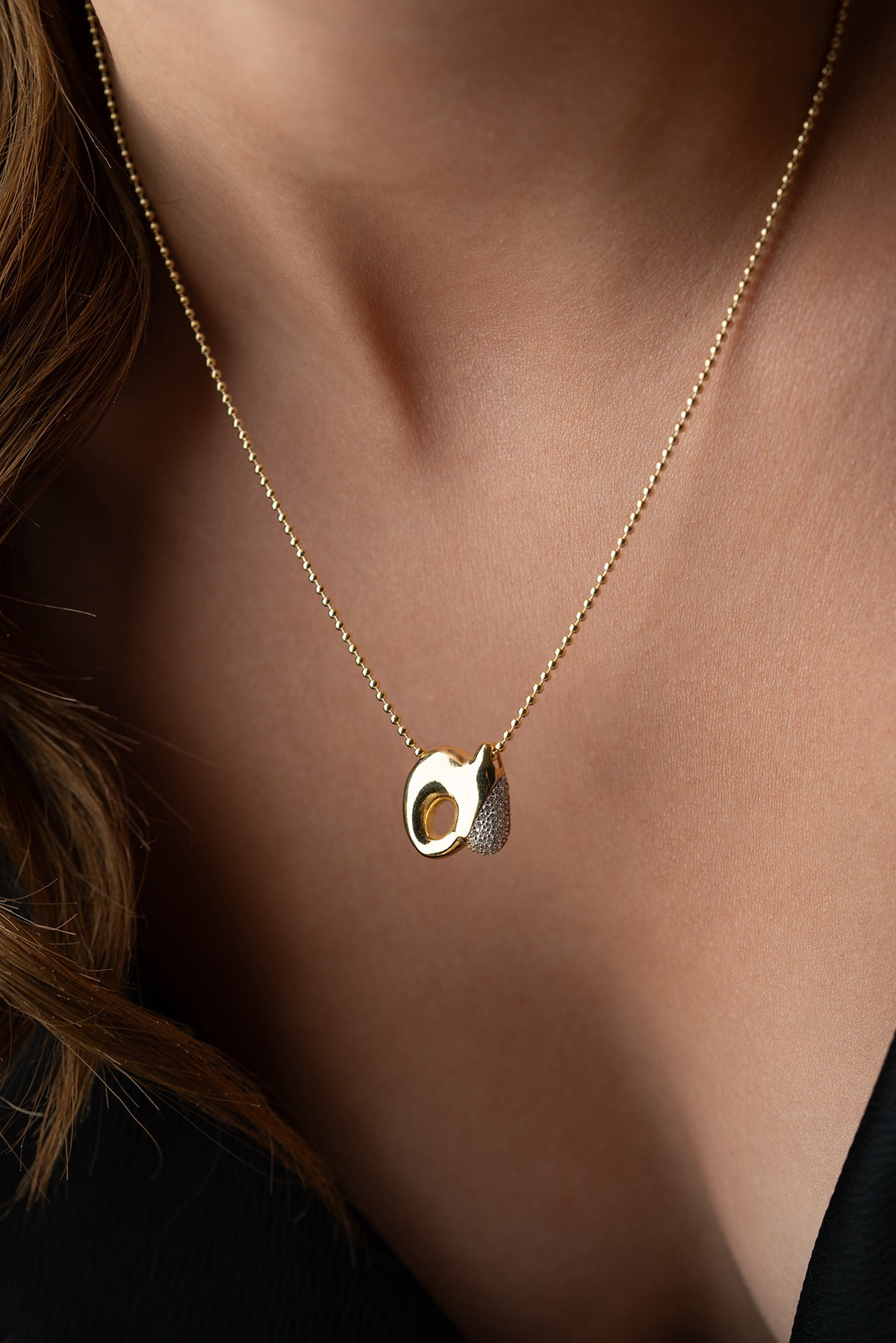 Pave Lowercase Initial Necklace in Gold