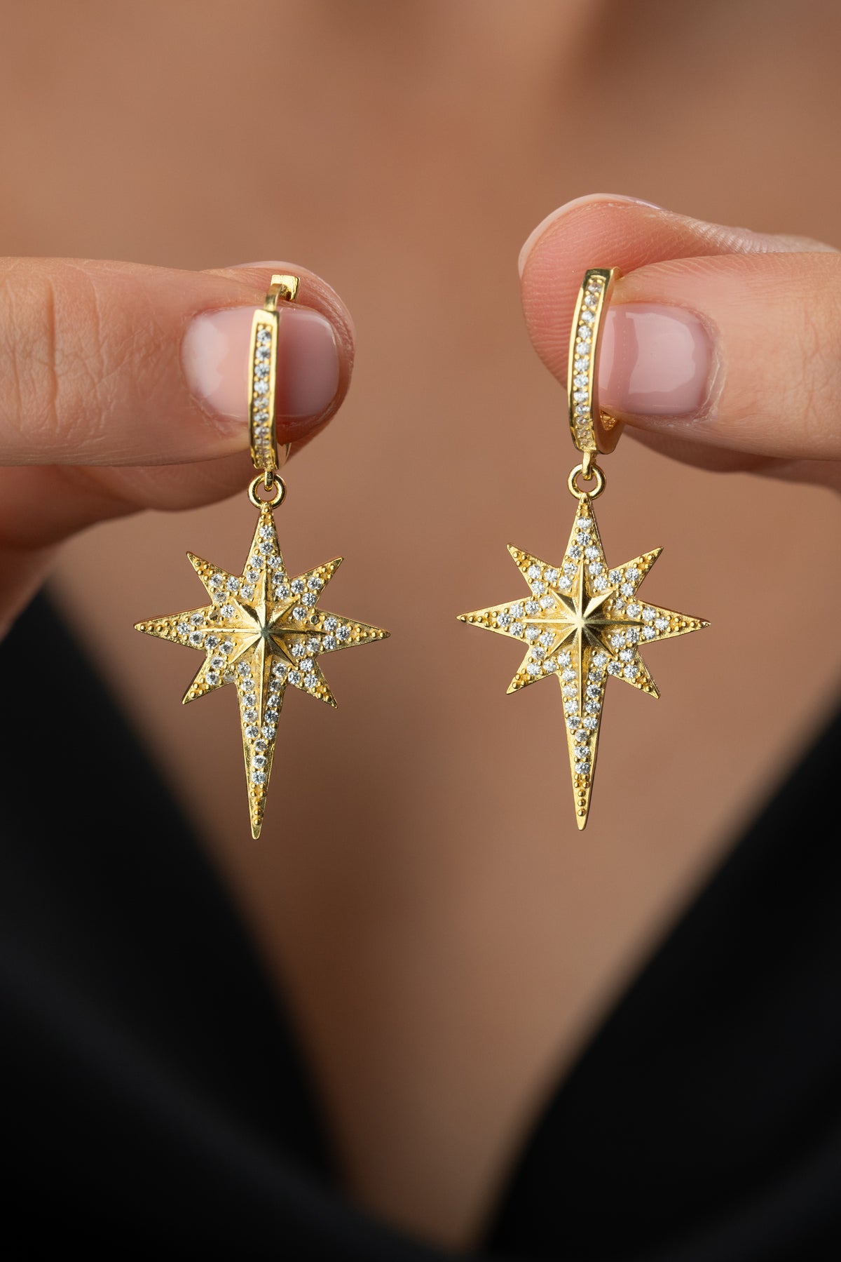 North Star Pave Drop Earrings