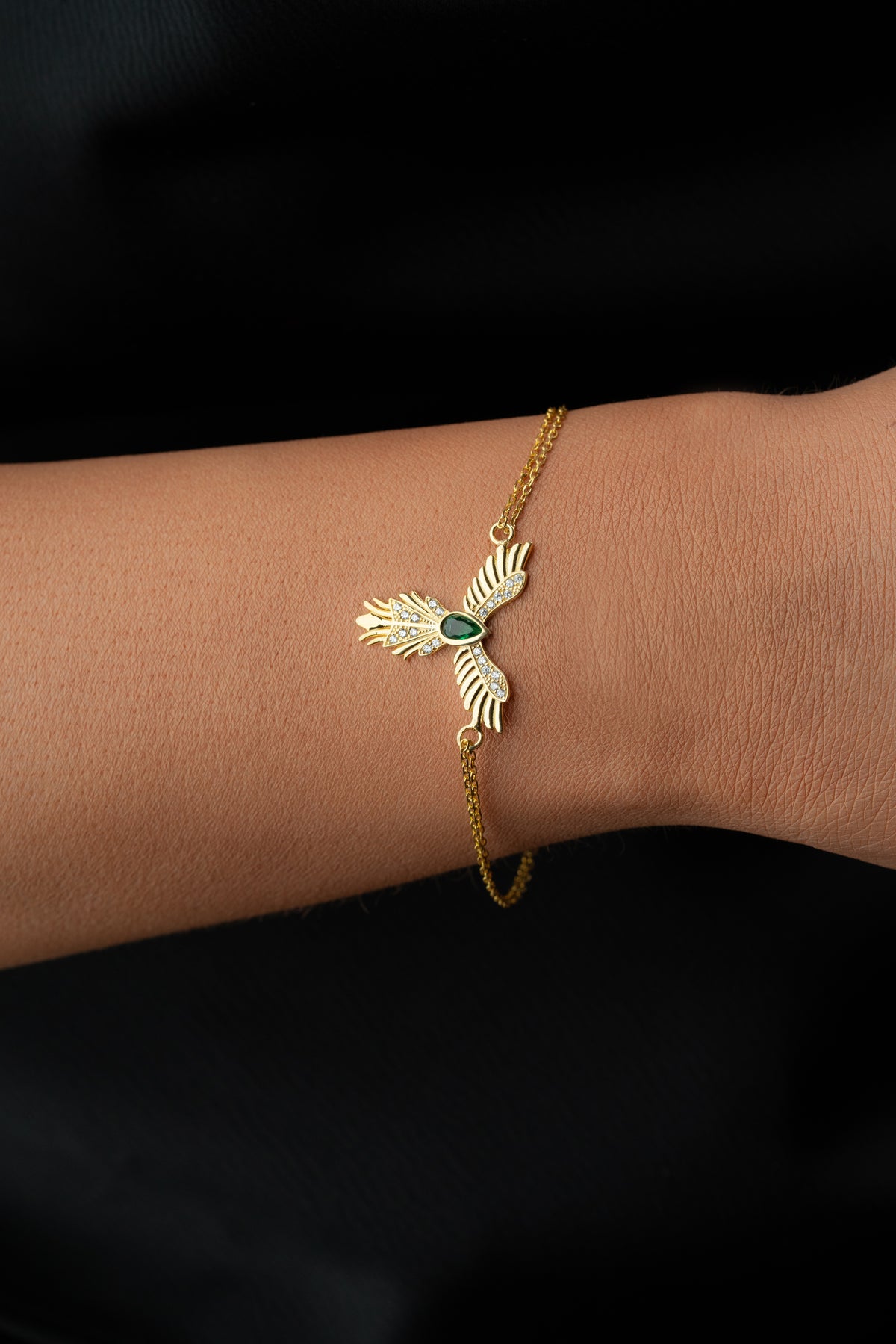 Emerald Phoenix Wings Bracelet in Gold