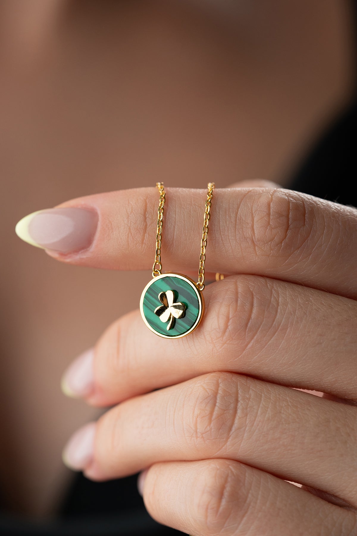 Green Clover Coin Pendant Necklace