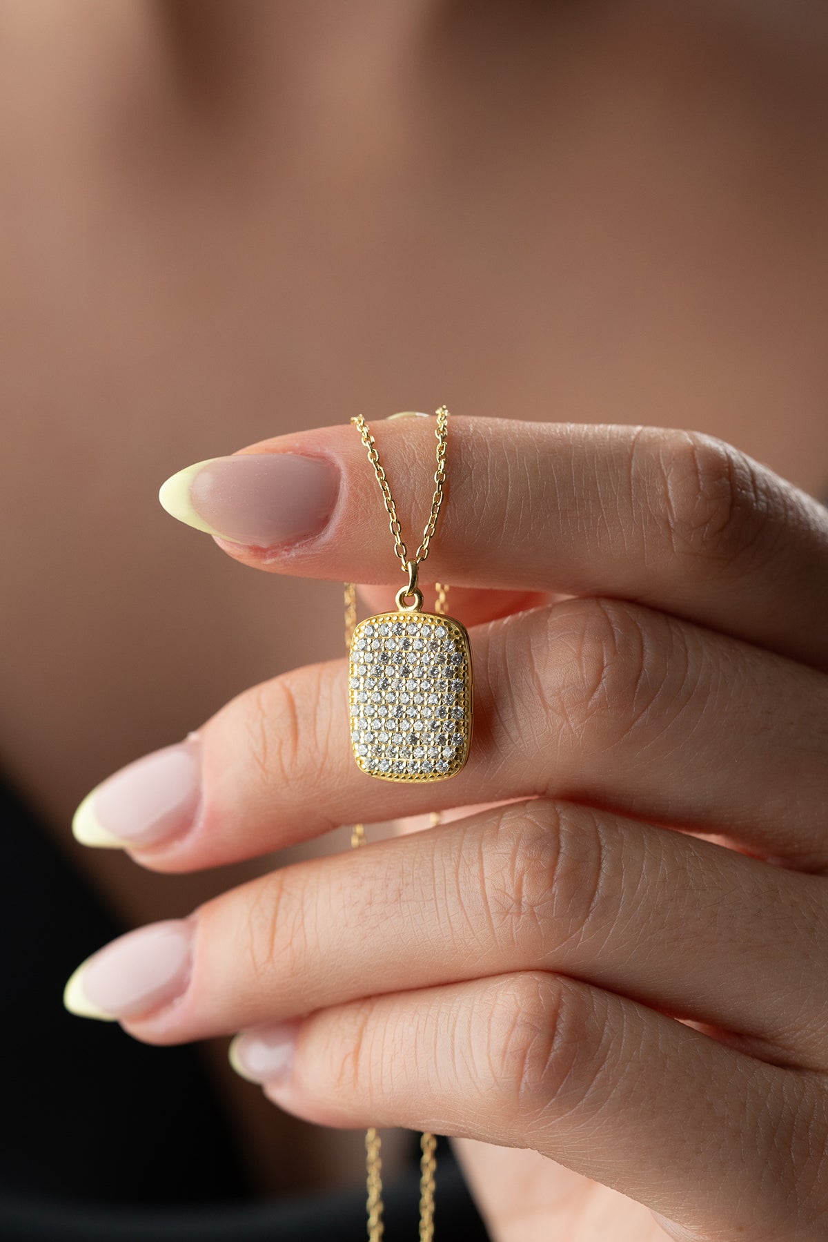 Pave Crystal Rectangle Pendant Necklace