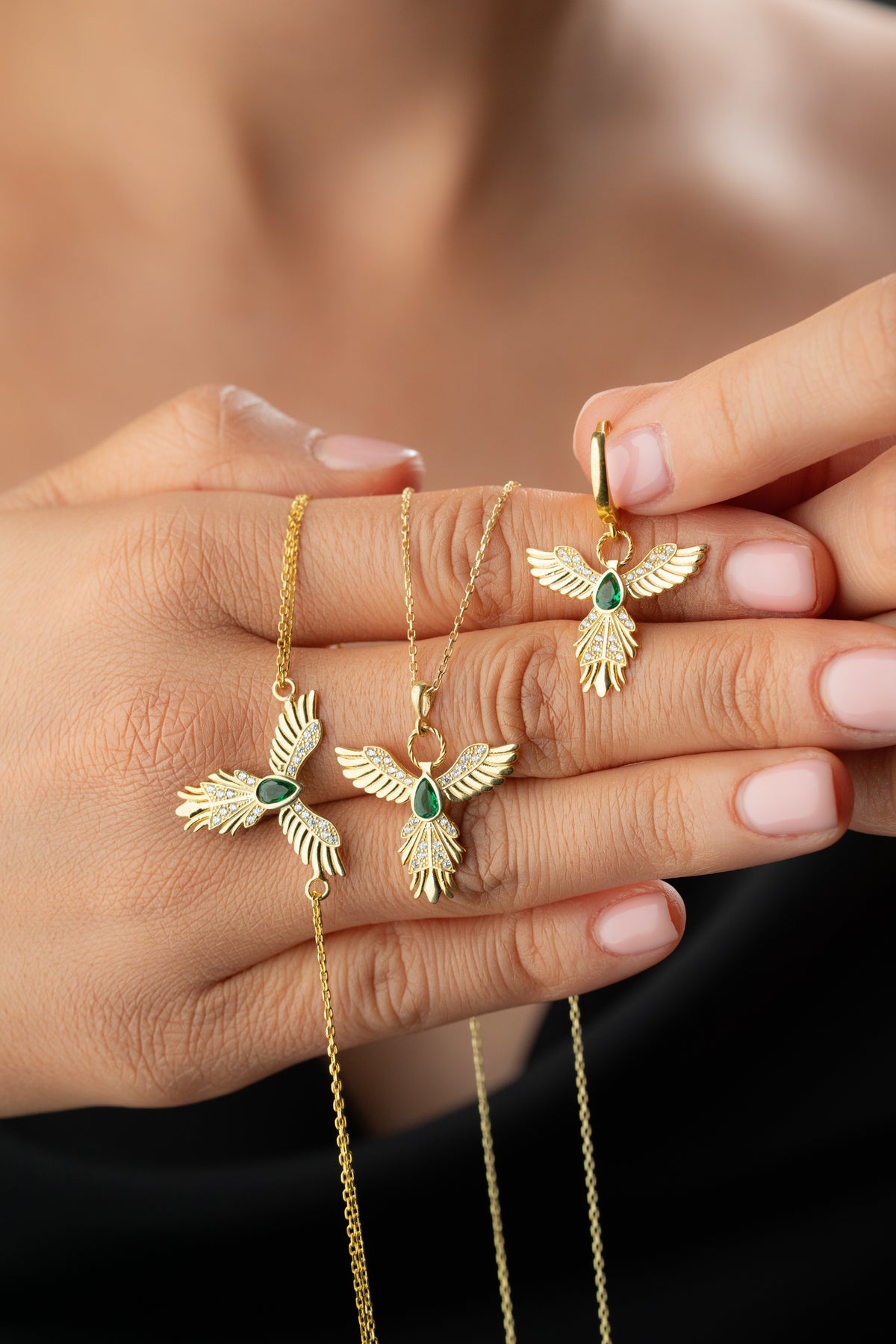 Emerald Phoenix Bird Jewelry Set