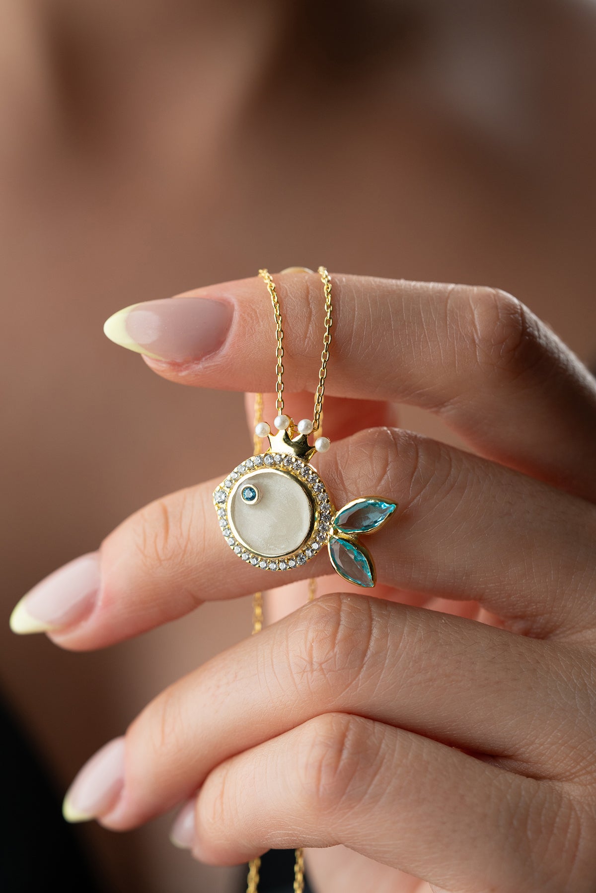 Crowned Pearl Fish Pendant Necklace