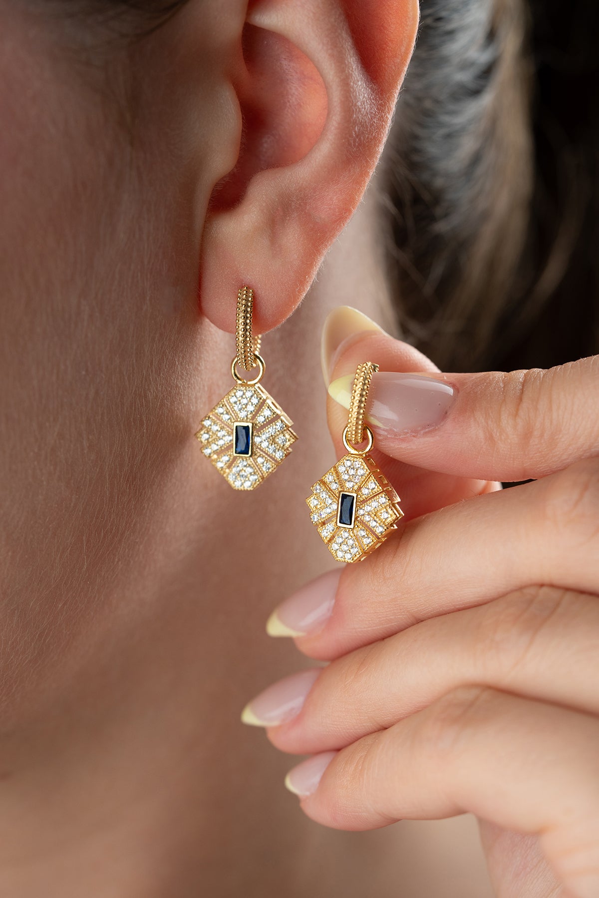 Blue Stone Starburst Drop Earrings