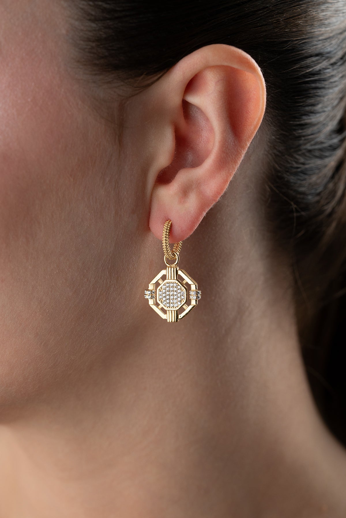 Art Deco Octagon Pave Drop Earrings