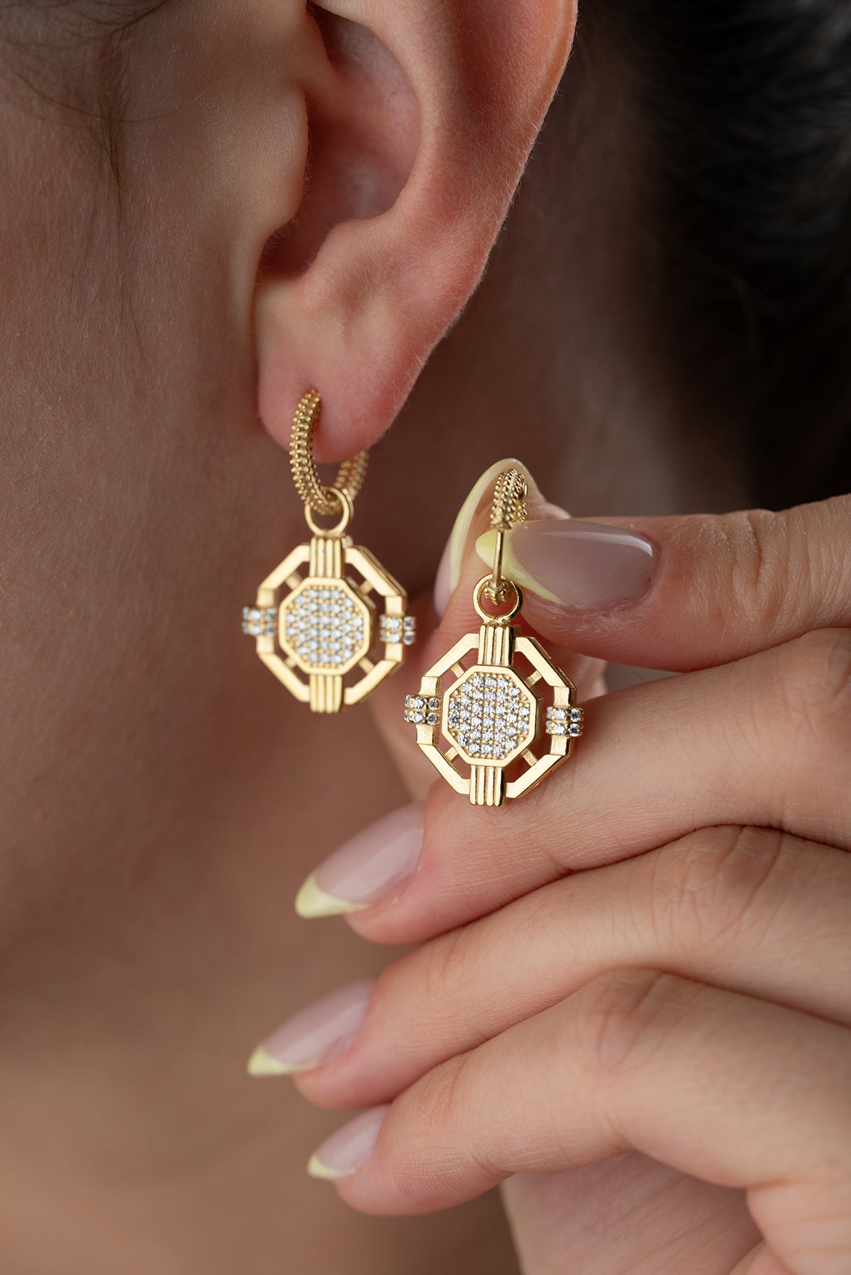 Art Deco Octagon Pave Drop Earrings