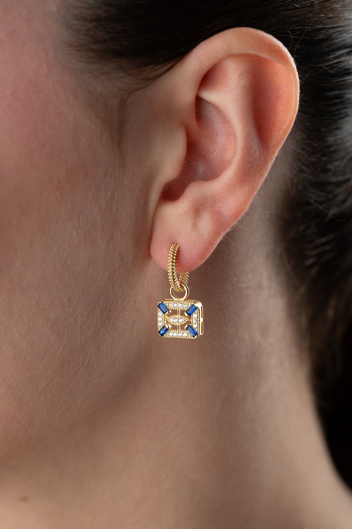 Art Deco Blue Stone Square Earrings
