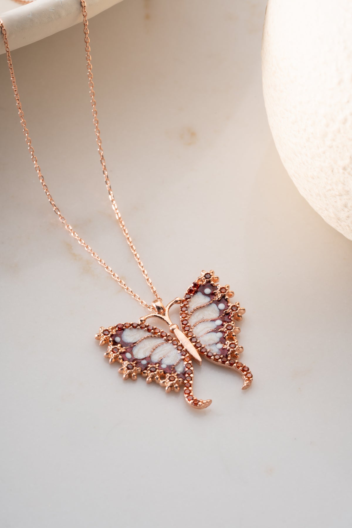 Rose Gold Garnet Butterfly Necklace