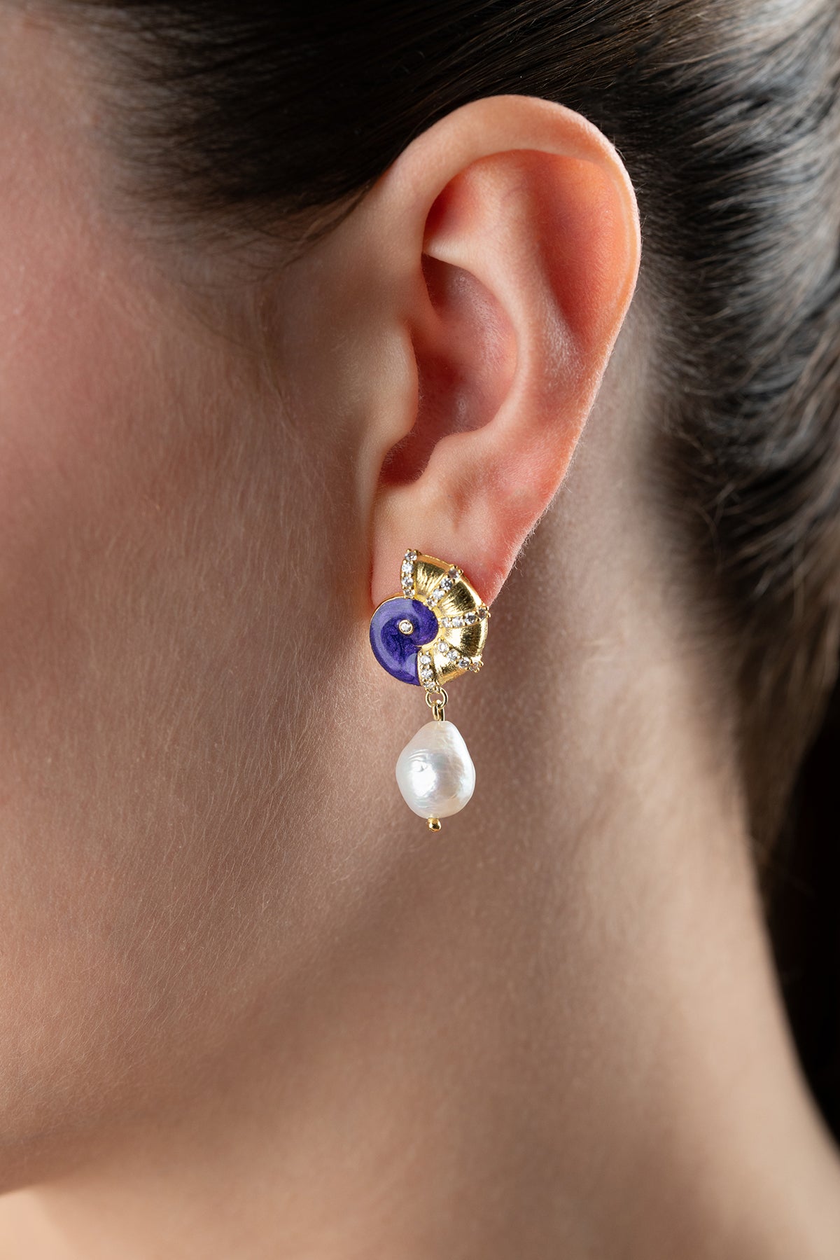 Nautilus Shell Pearl Drop Earrings