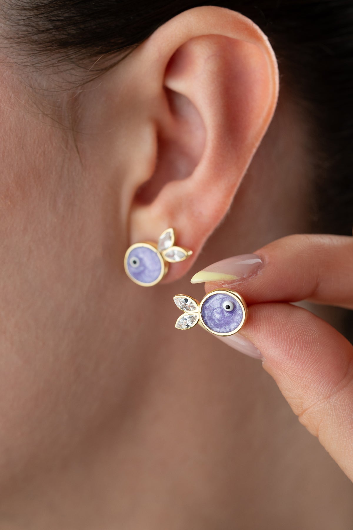 Purple Evil Eye Crystal Stud Earrings