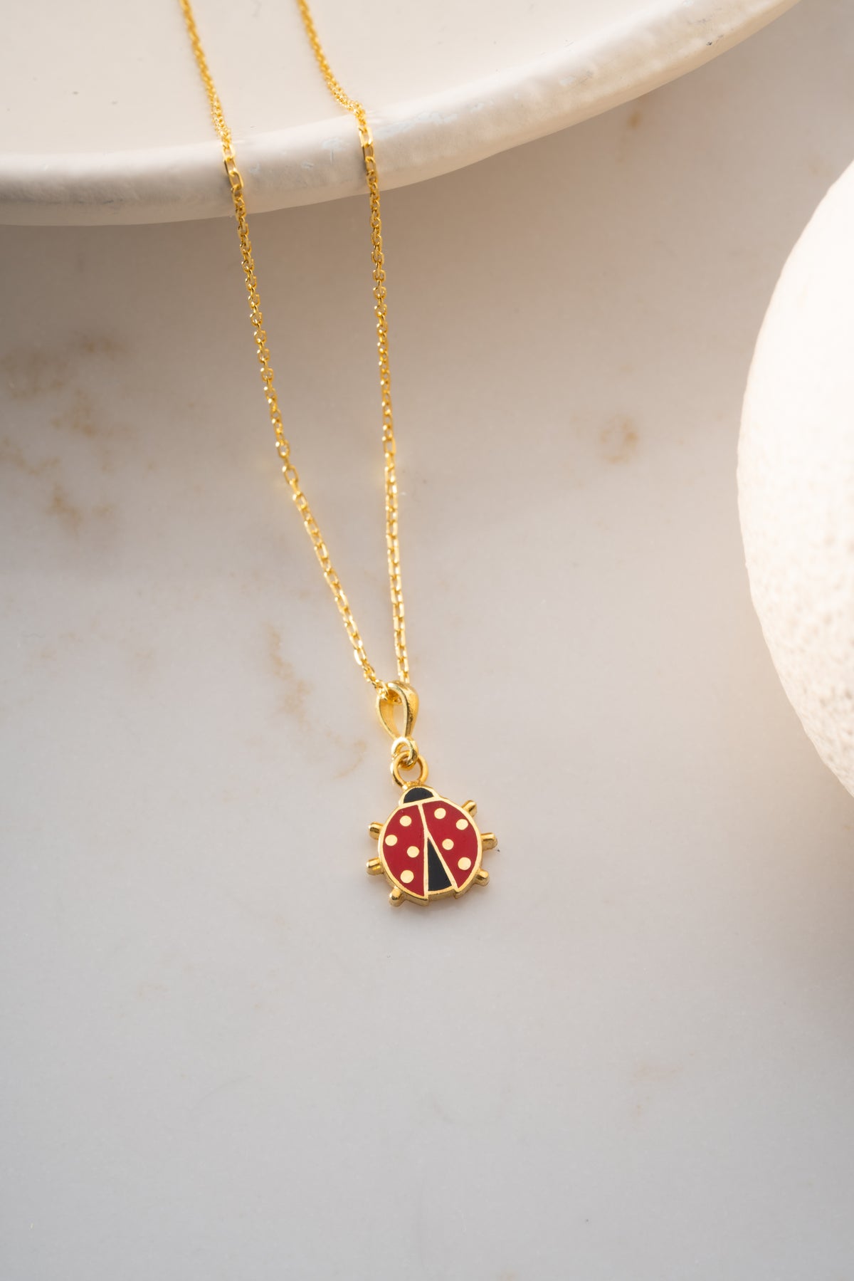 Red Enamel Ladybug Pendant Necklace