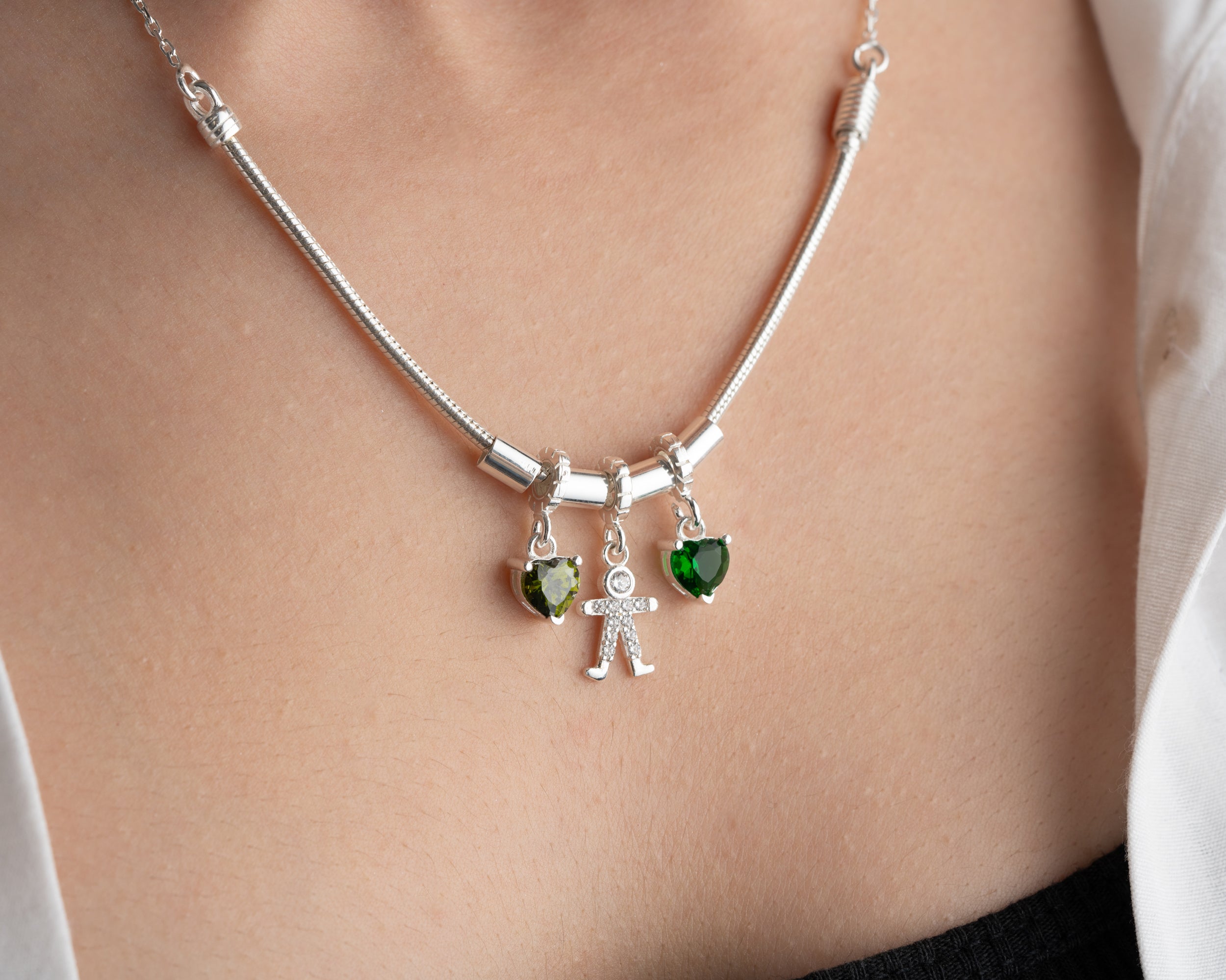 Custom Family Birthstone Charm Necklace