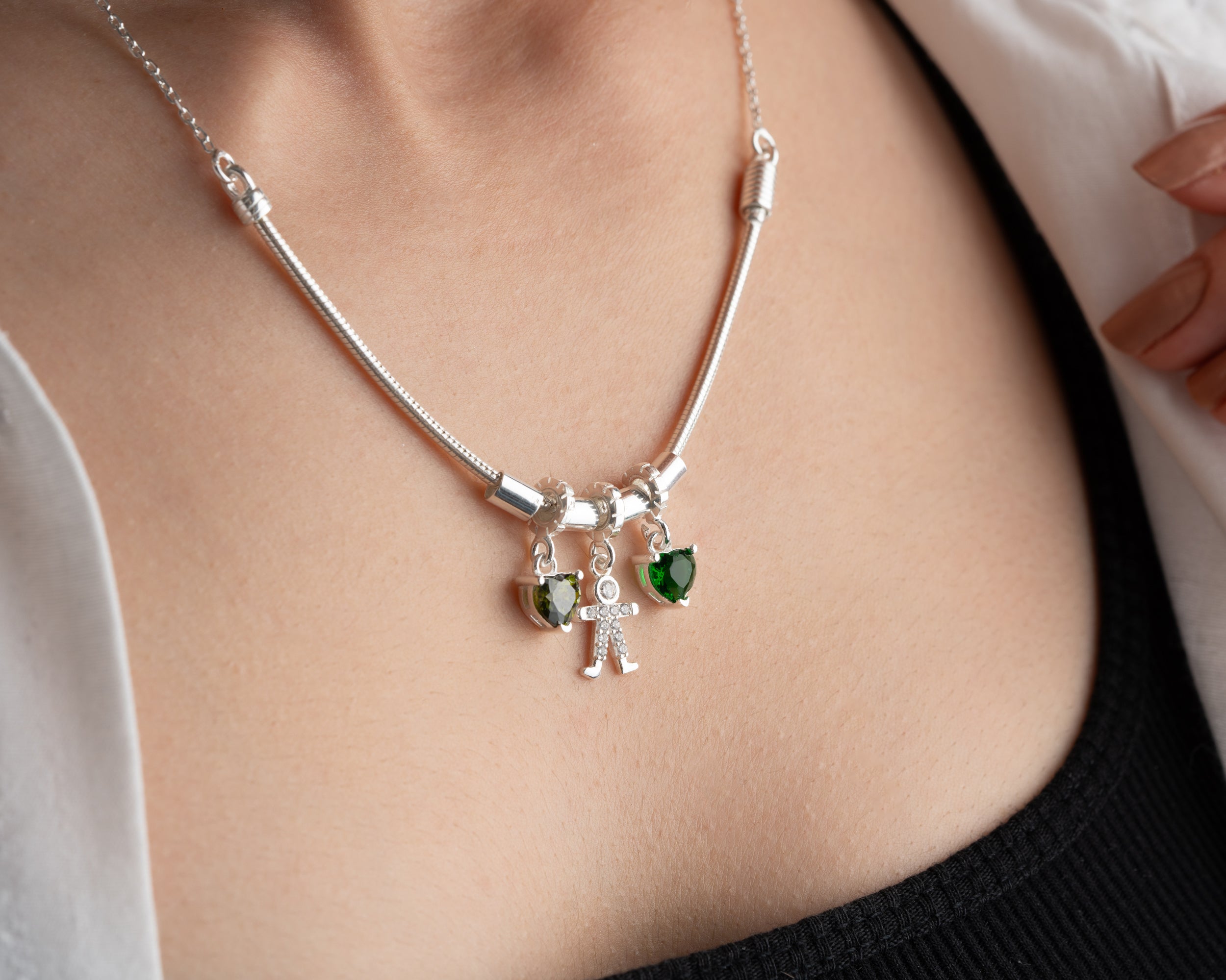 Custom Family Birthstone Charm Necklace