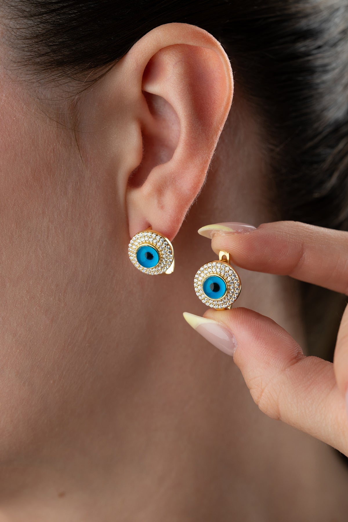Evil Eye Halo Clip Earrings
