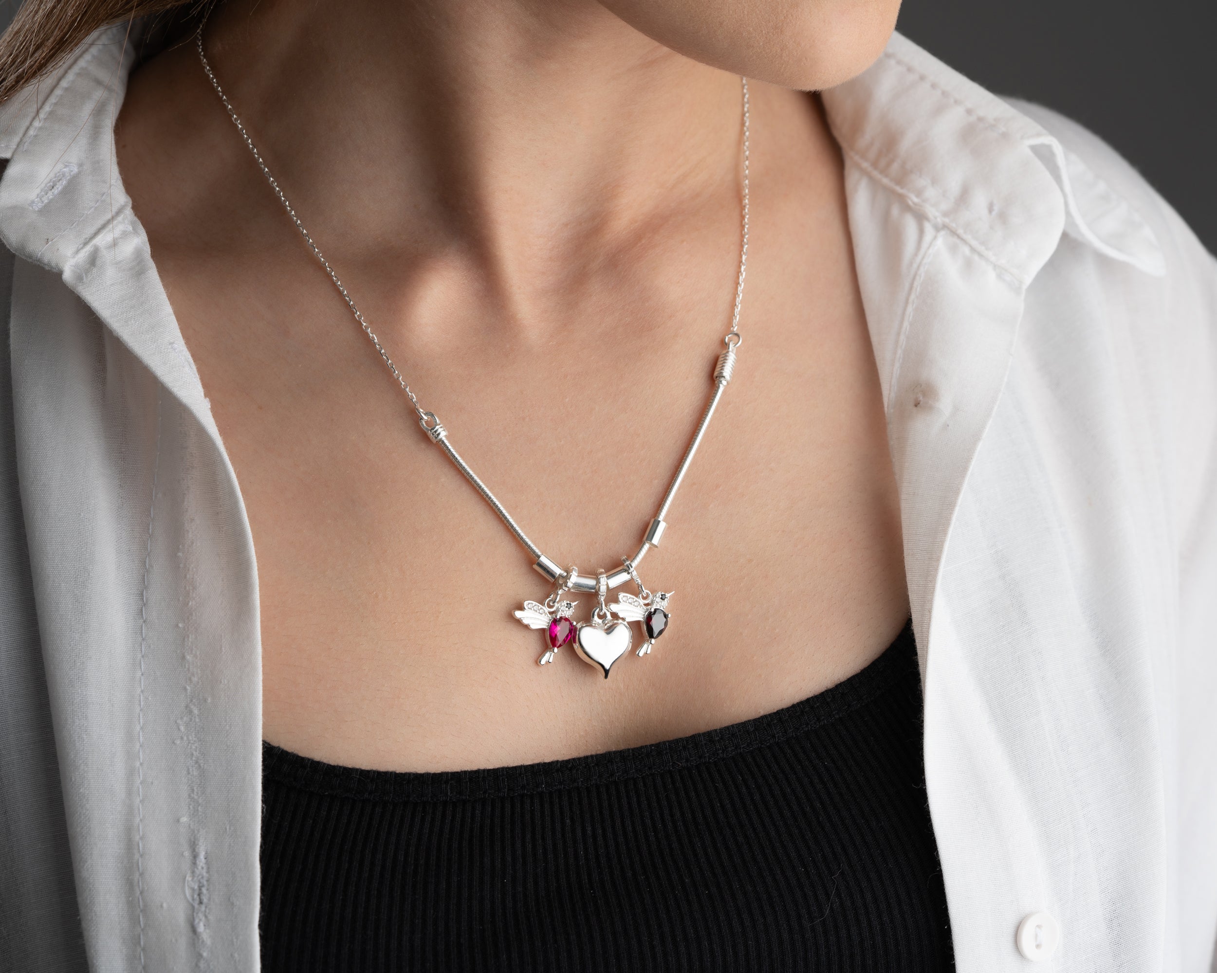 Custom Lovebirds and Kids Charm Necklace