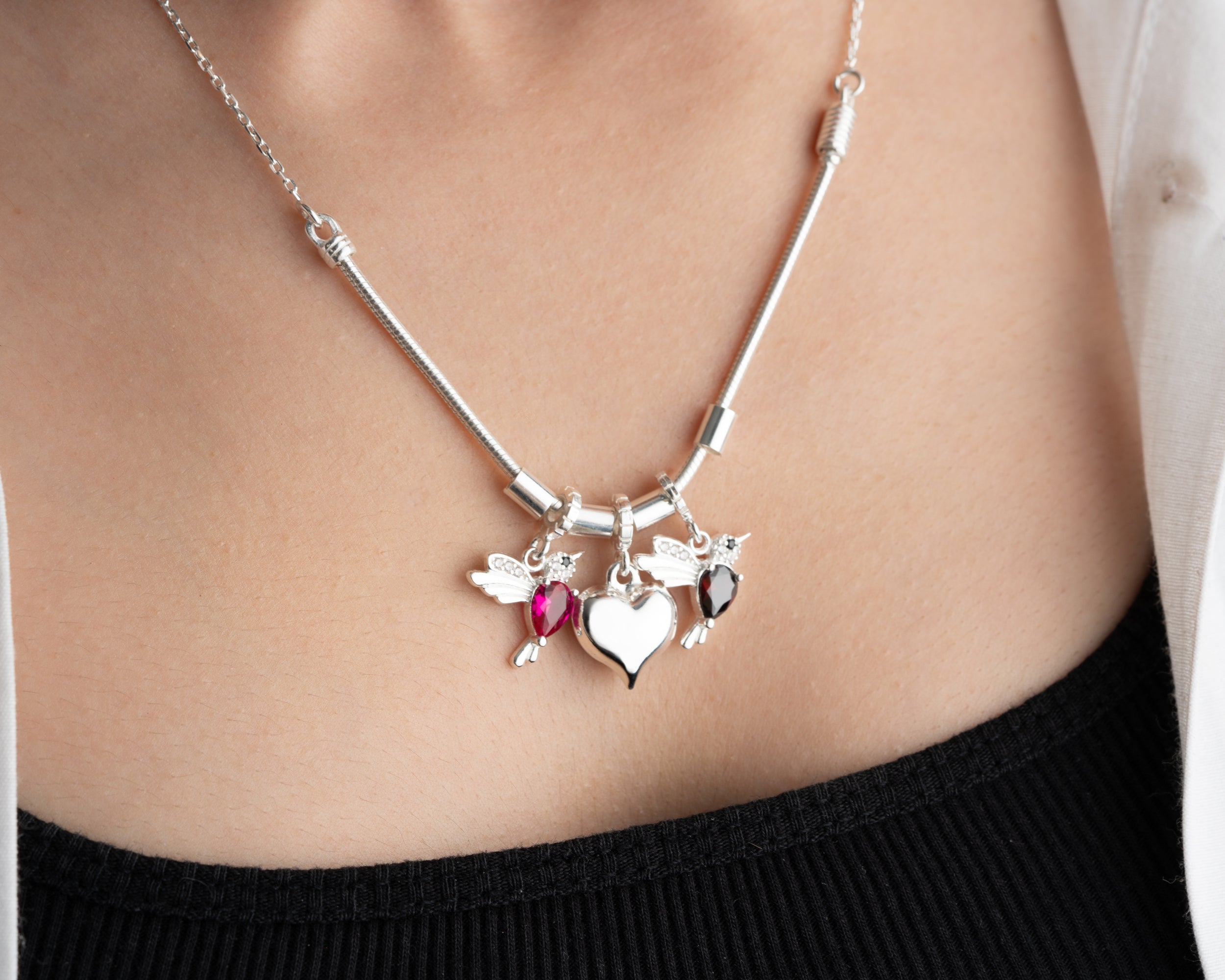 Custom Lovebirds and Kids Charm Necklace