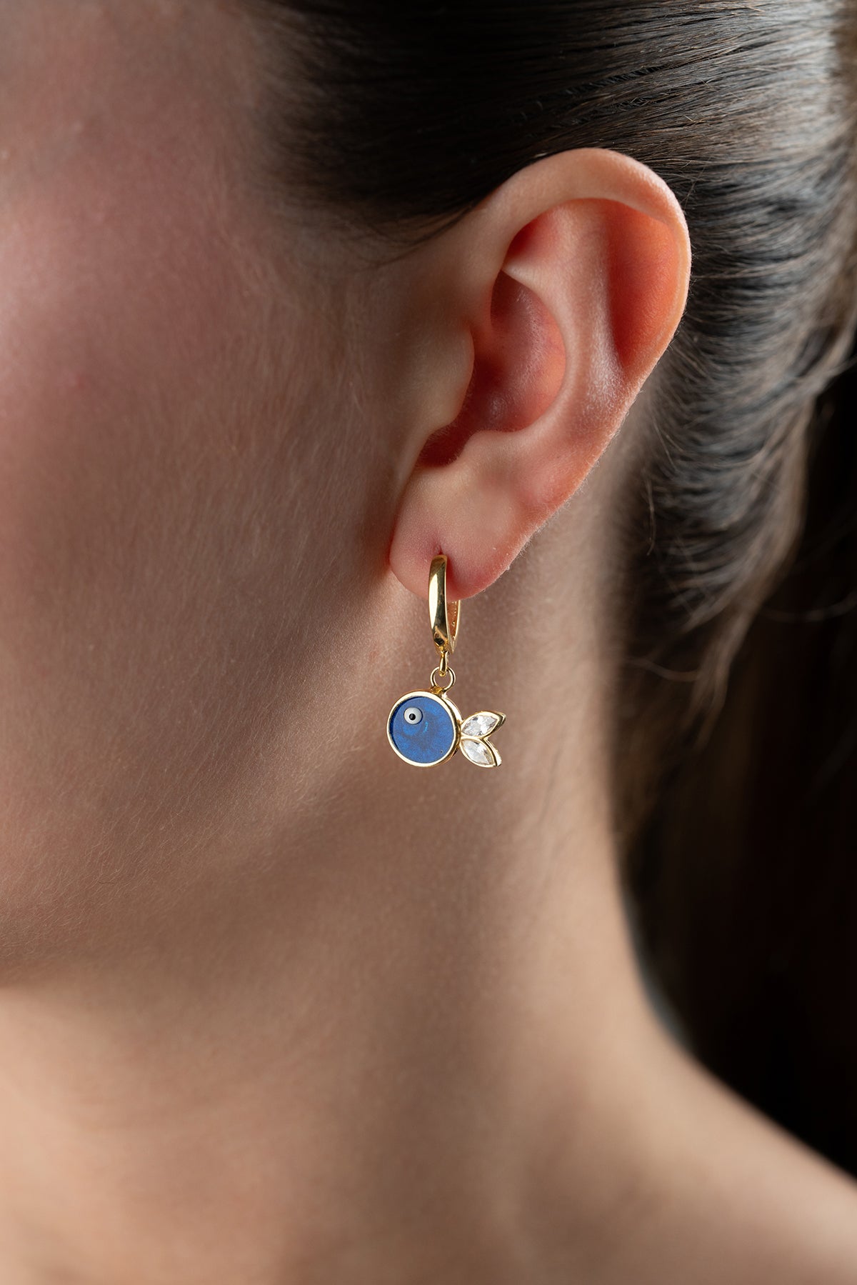 Blue Evil Eye Fish Drop Earrings