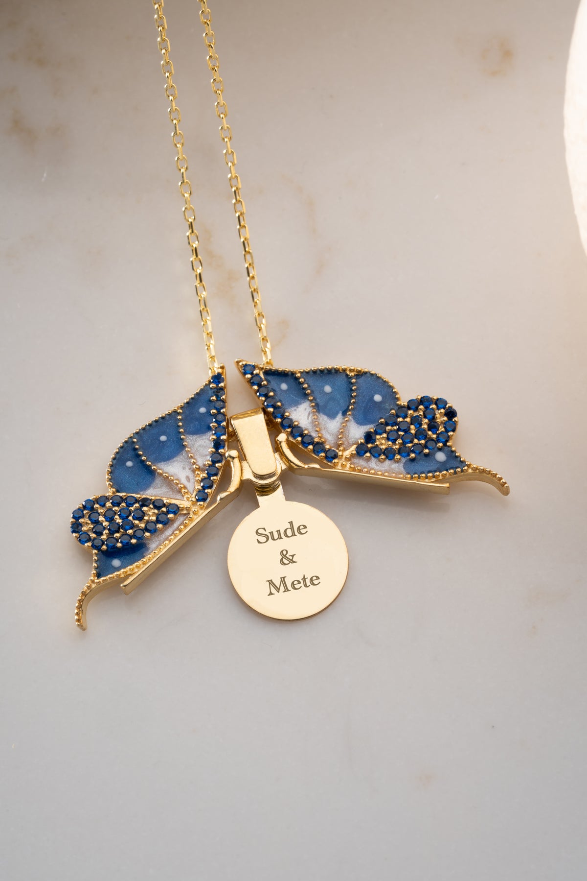 Blue Enamel Butterfly Pendant Necklace