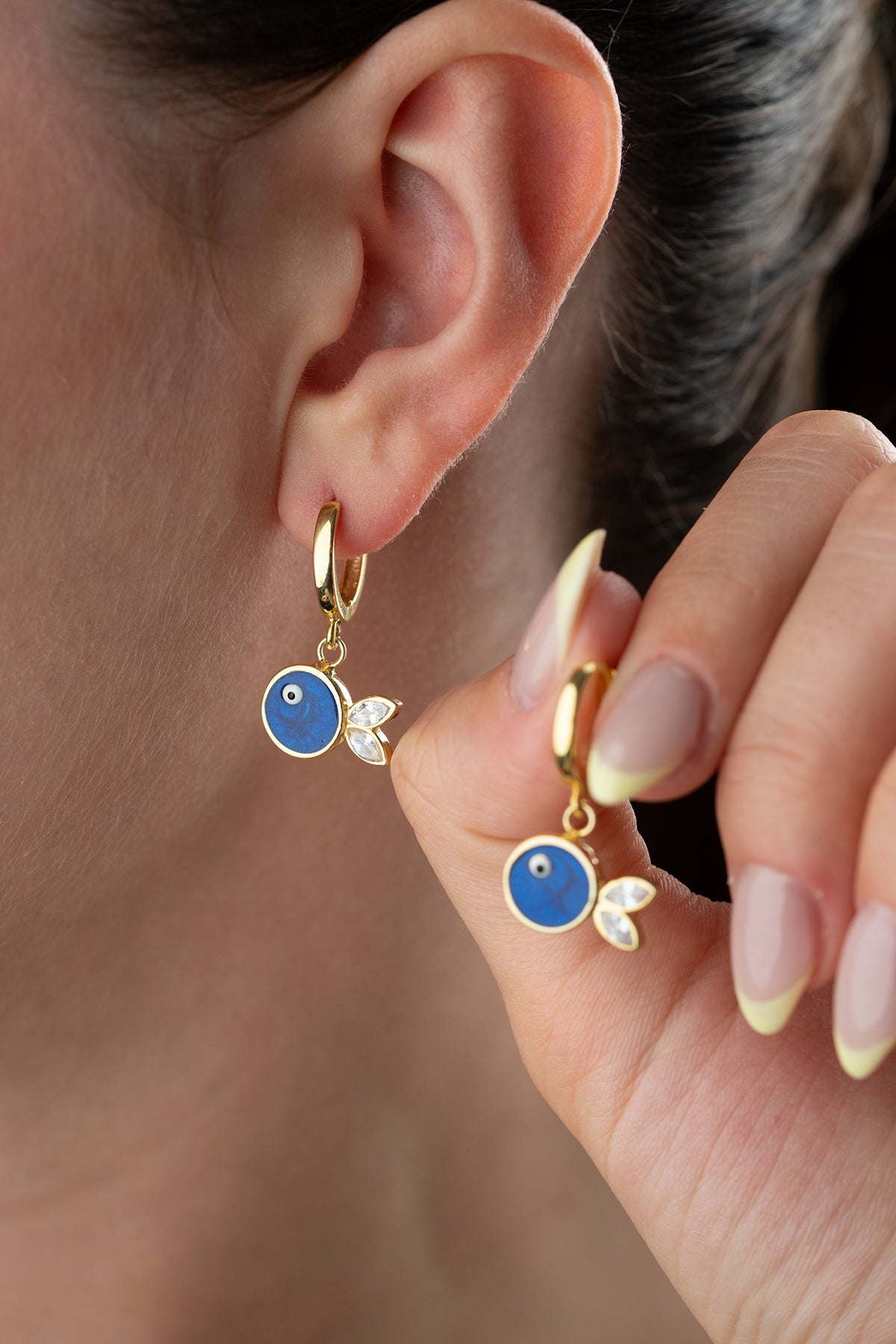 Blue Evil Eye Fish Drop Earrings