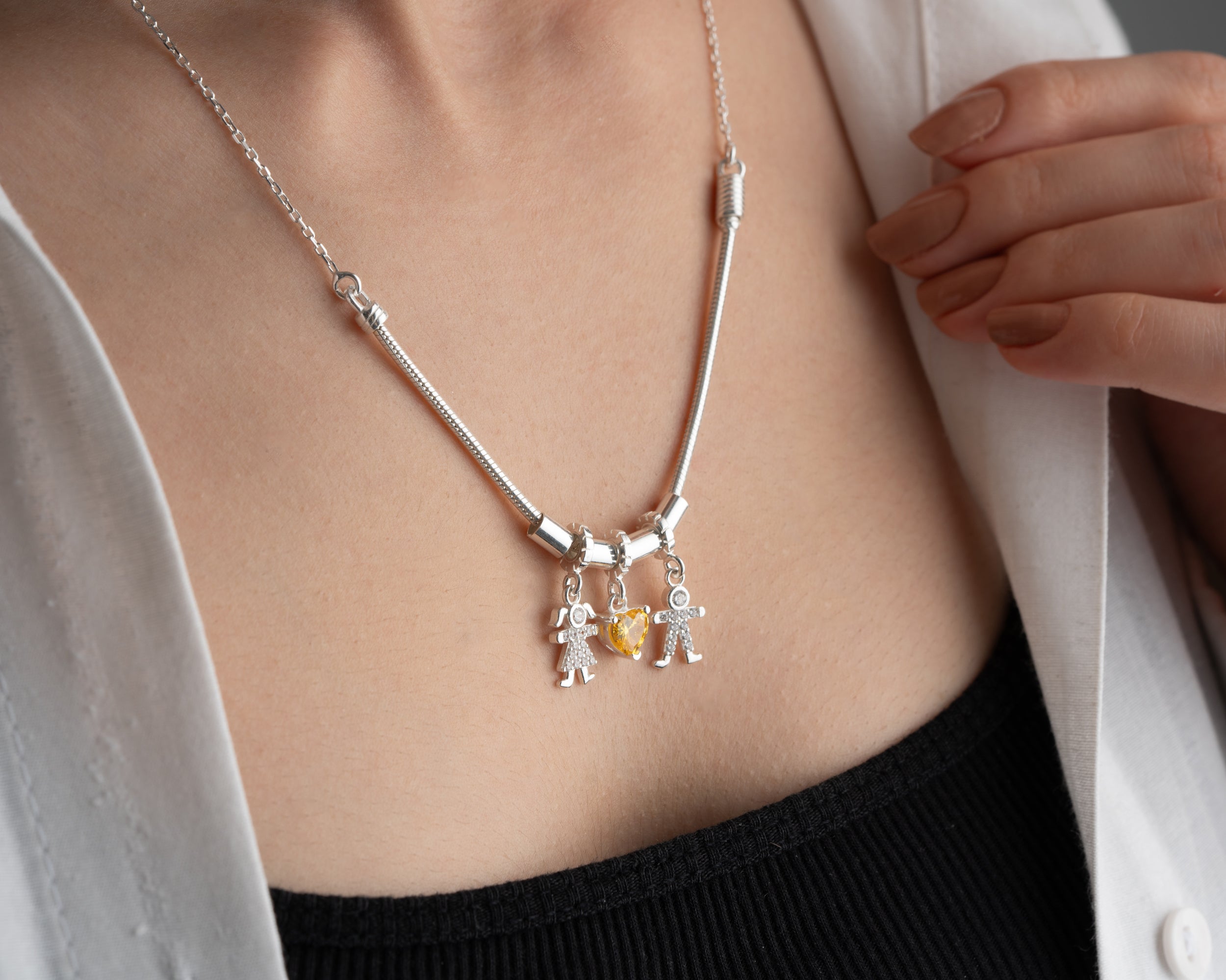 Custom Kids and Birthstone Charm Necklace